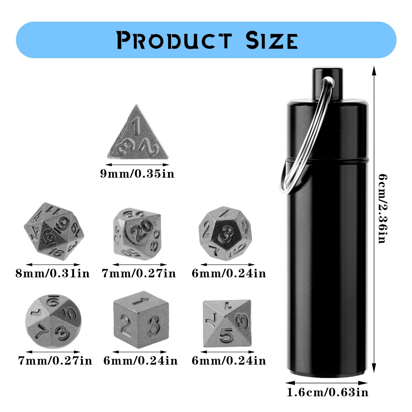 Grevosea 7 Pcs Mini Dice Set, DND Dice Metal Micro Miniature Dice with EDC Ke...