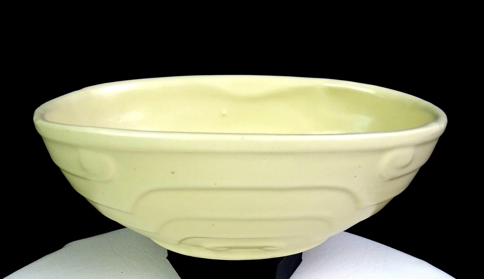 USA Signed Pottery Art Deco Embossed Stepped Design 9 1/2" Oval Planter 1930-60