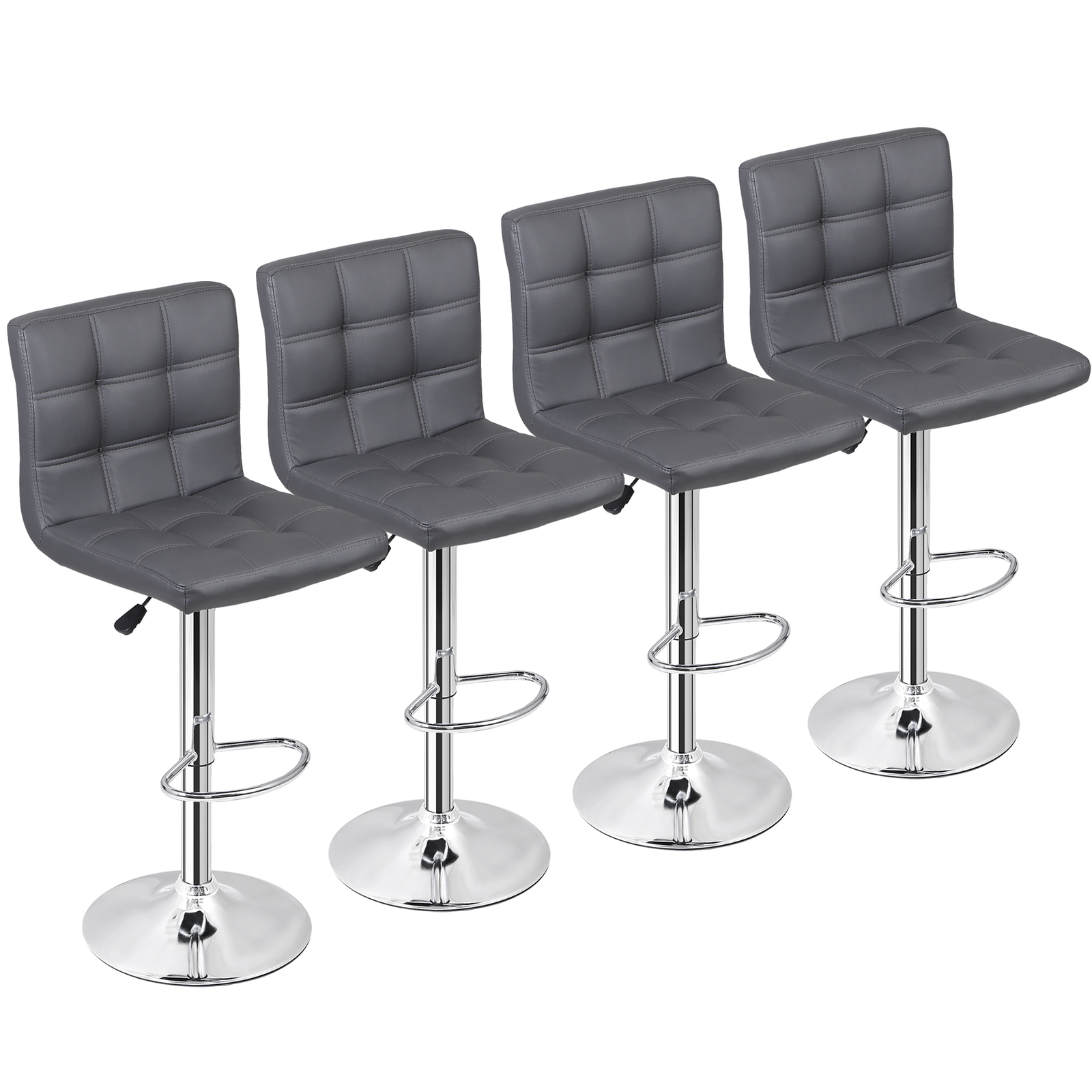 Set of 4 PU Leather Adjustable Bar Stool 360° Swivel Counter Barstool with Back