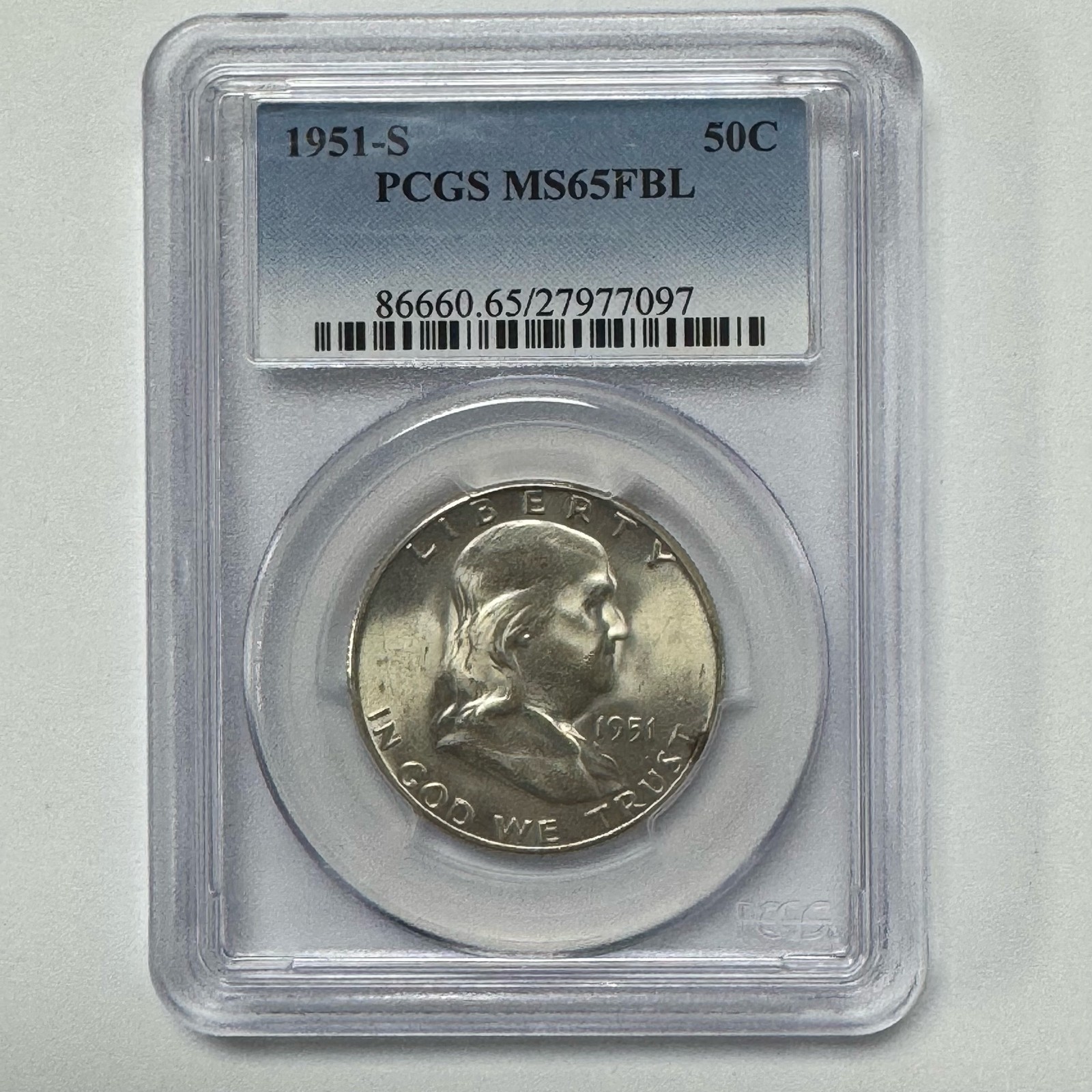 1951-S Franklin Half Dollar PCGS MS65FBL Full Bell Lines 50C Silver