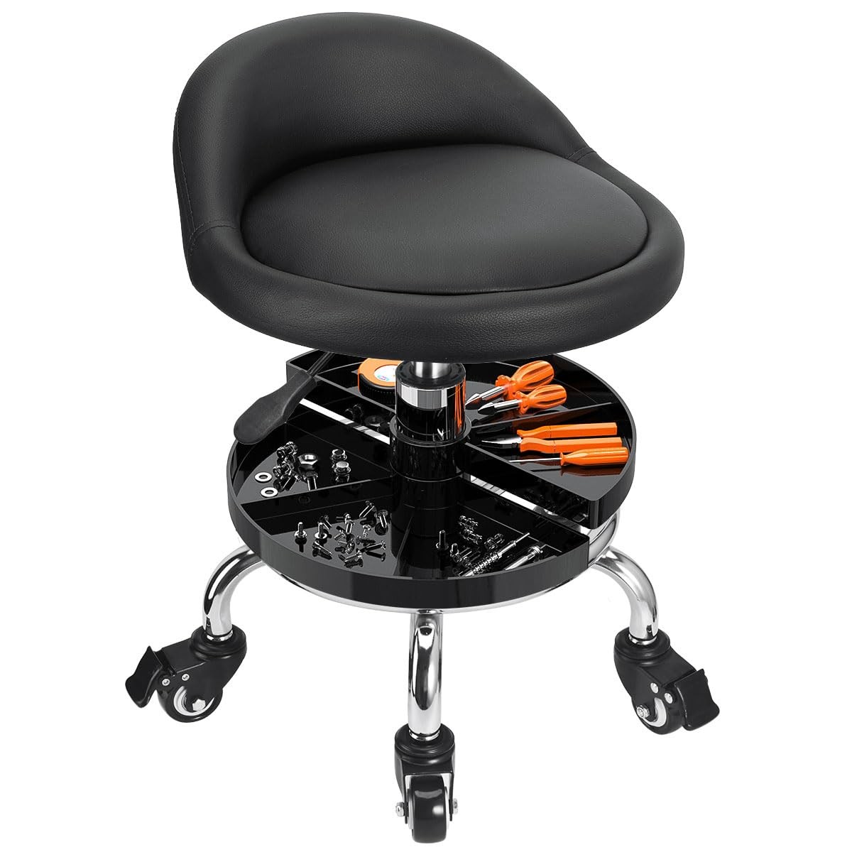 Adjustable Rolling Garage Shop Stool with Storage Tray JOSTZHXIN Mechanic Chair
