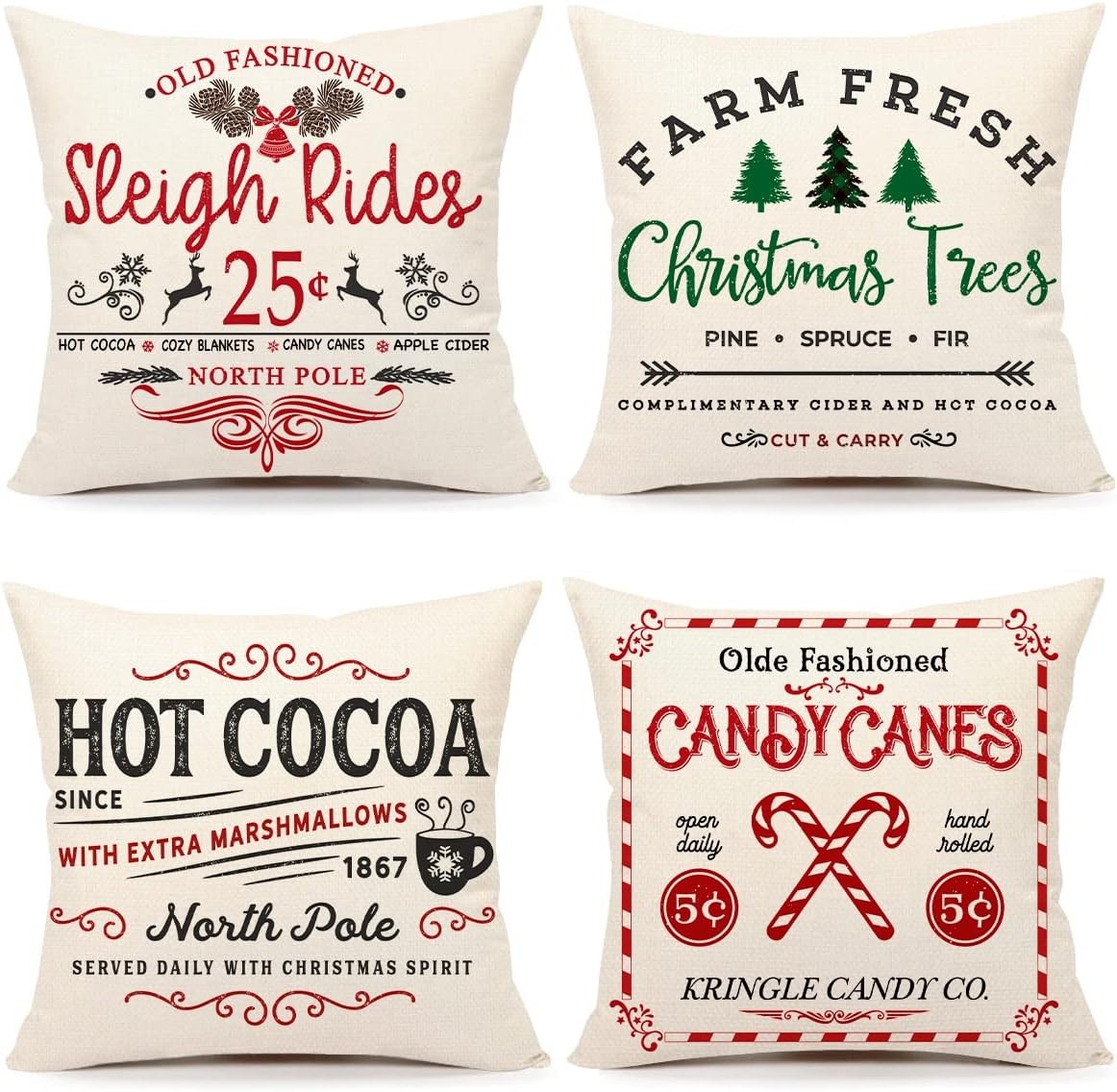 Farmhouse Christmas Pillow Covers 18" x (Pack of 4), Christmas, Set 4
