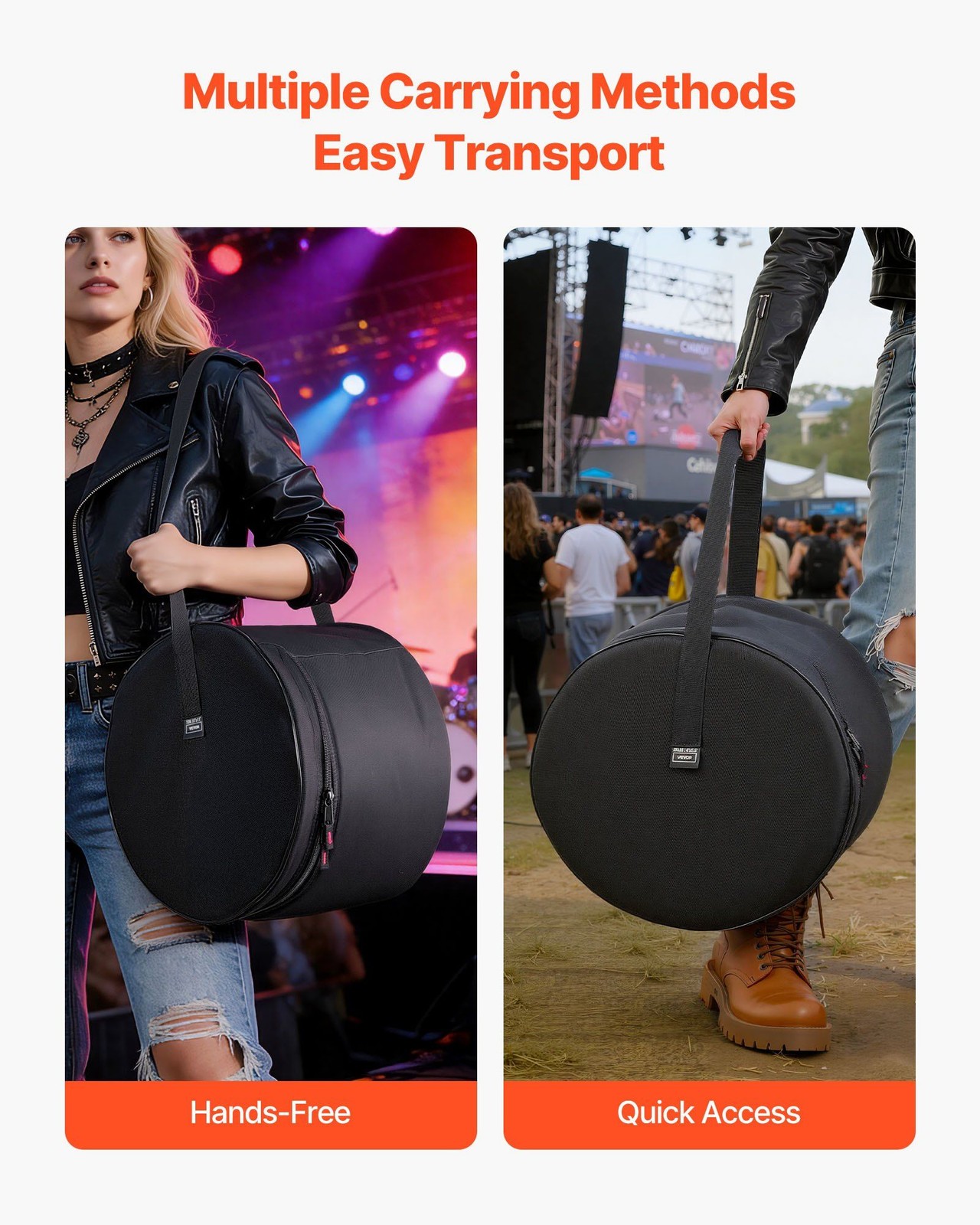 5-Piece Drum Bag Set: 600D Padded Cases for 22" Bass, 12/13/16" Toms, 14" Snare