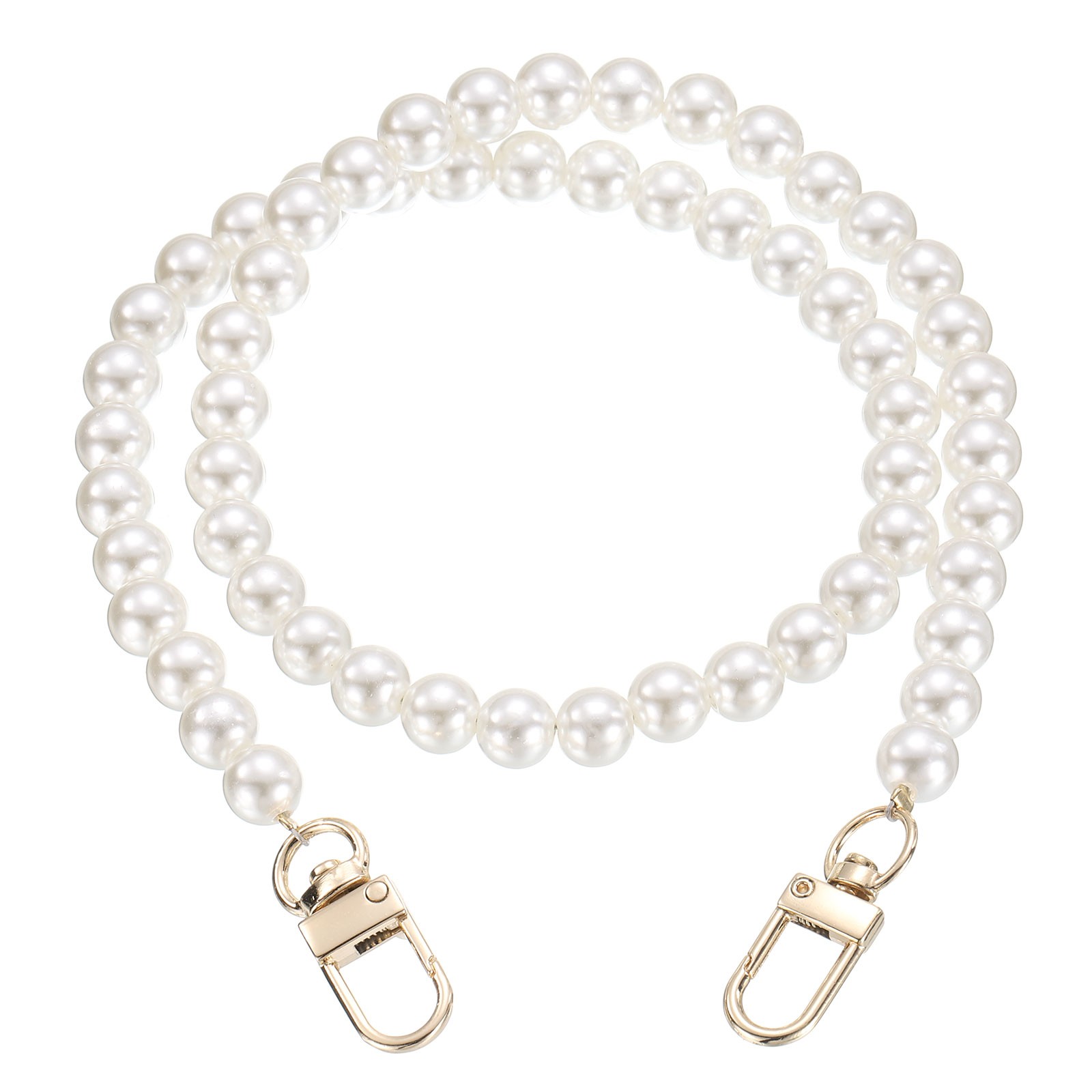 2 Pcs Imitation Pearl Purse Strap, 23.6 Inch Handbag Swivel Clasp, Gold