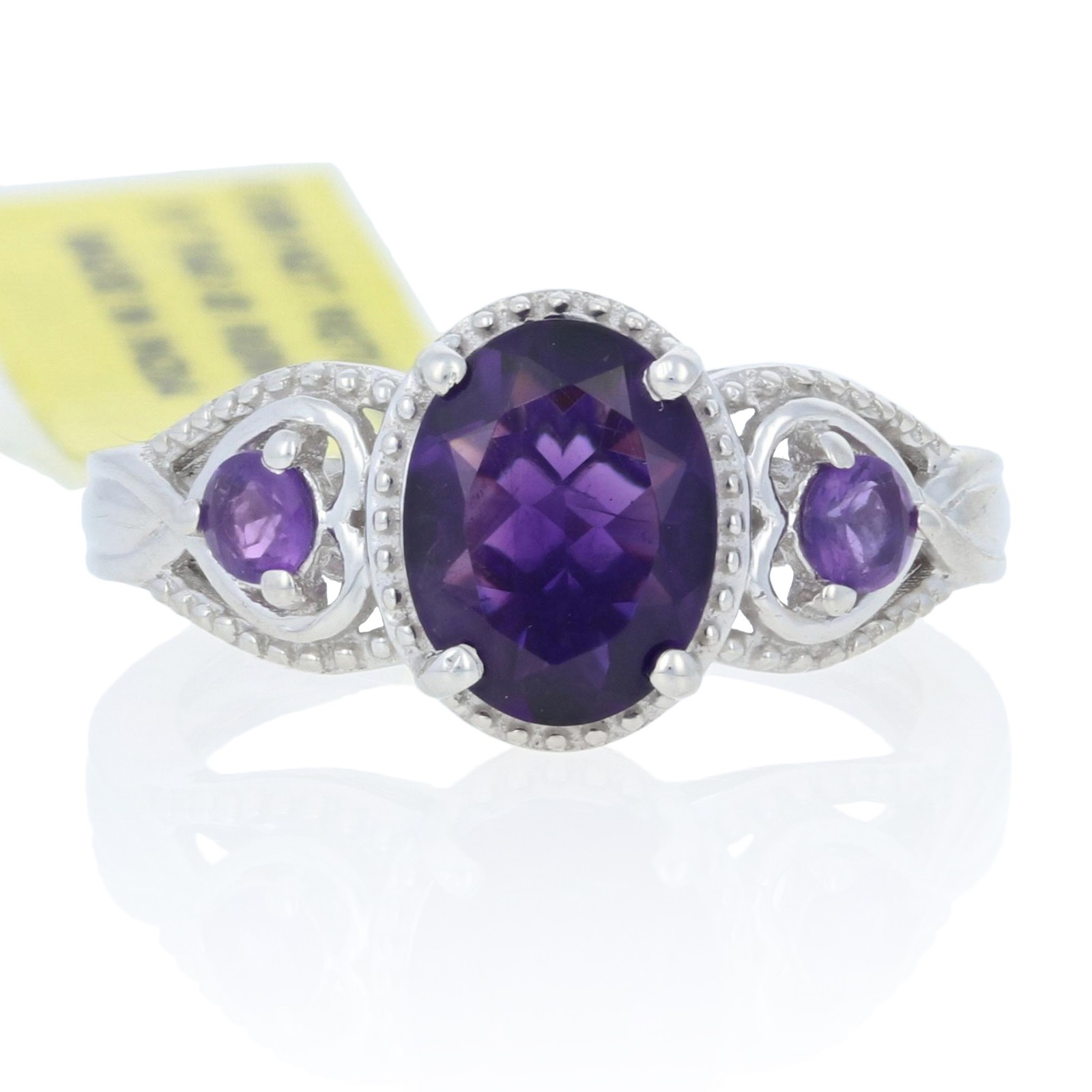 Sterling Silver Amethyst Ring - 925 Oval Cut 1.10ctw Hearts
