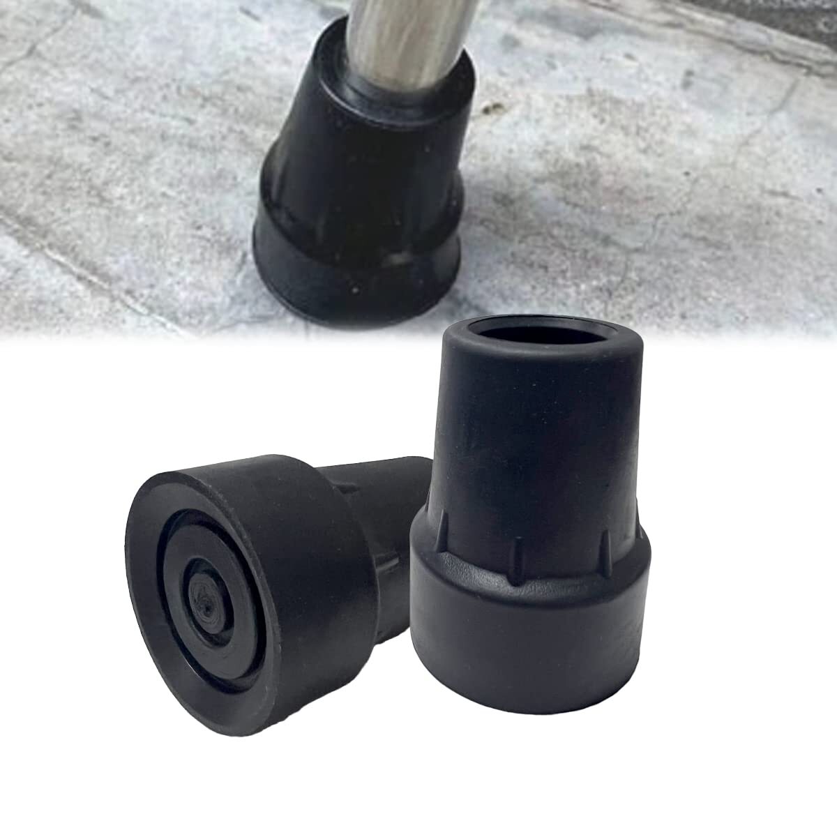 Crutch Tips Replacement Cane Tips Accessories 7/8 Inch Black 2 Pcs