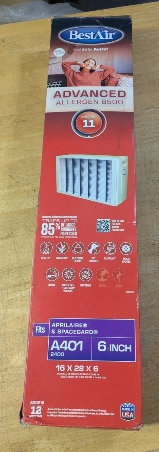 BestAir® 16" x 27" x 6" MERV 11 Pleated Air FilterModel Number: A401-SG4-11R