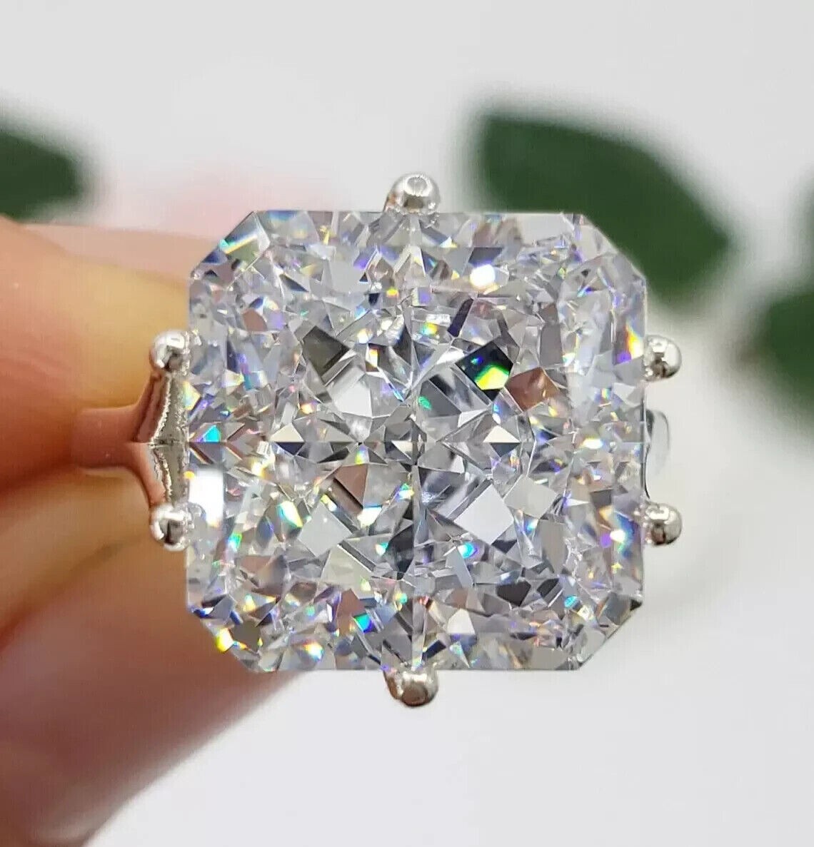4.50 Ct Radiant Cut Treated White Solitaire Diamond 925 Silver Ring, Certified