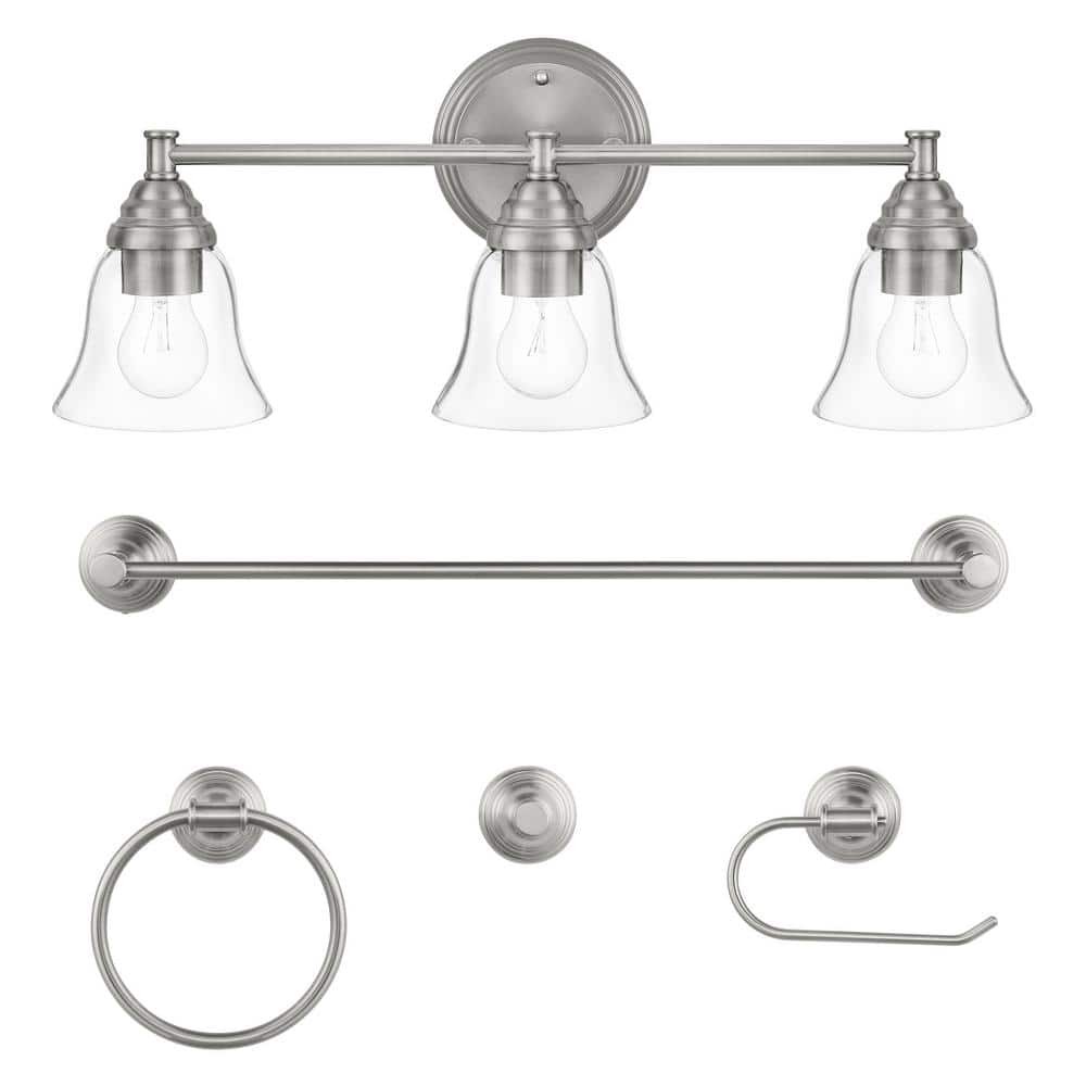 Marsden 23.5 in. 3-Light Brushed Nickel Modern Vanity Light with Matching