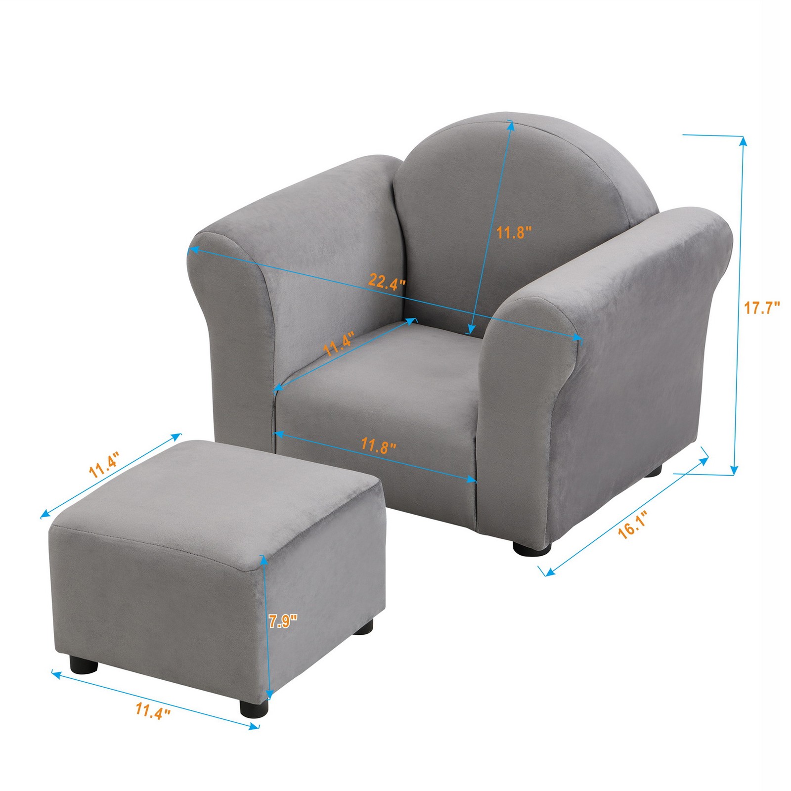 Boy Girl Toddler Kids Sofa with Ottoman Velvet Upholstered Lounge Sofa Armchair