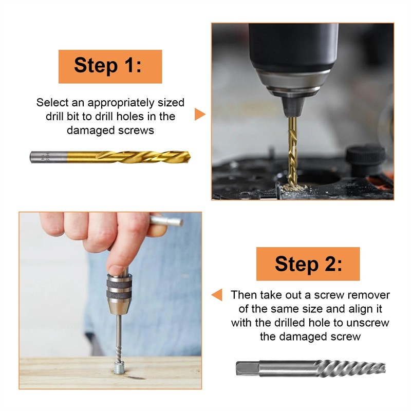 15x Screws Bolt Extractor Set W/ Reverse Drill Bit Ez Out Stripped Screw Nut Set