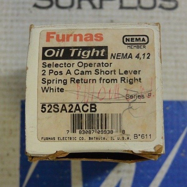 New in Box Furnas 52SA2ACB Series F 2 Position Selector Operator