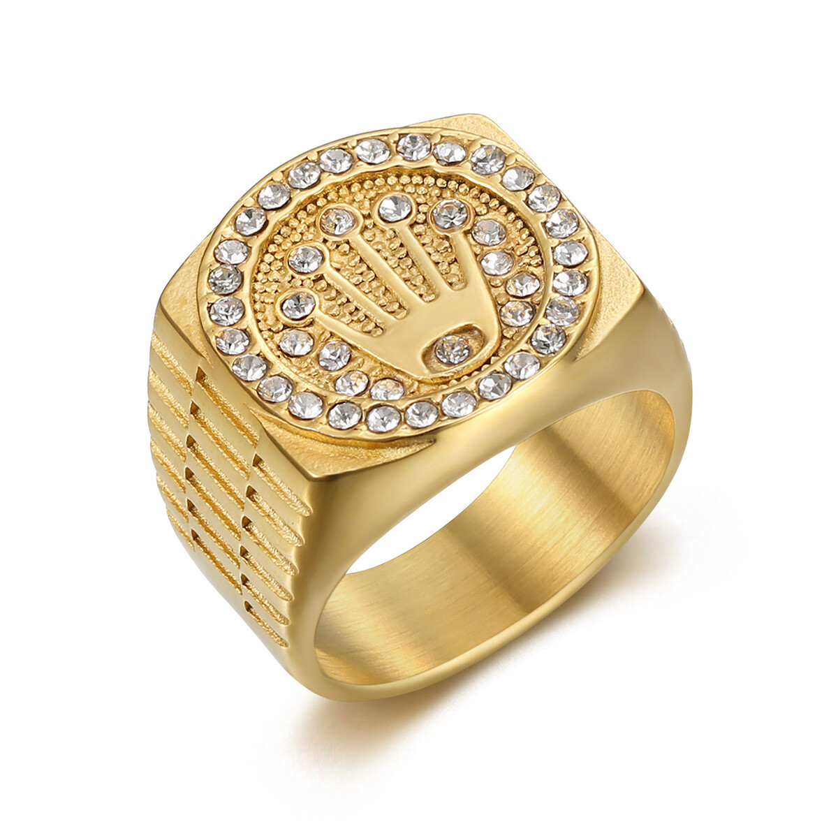 Iced Out Crown Ring Stainless Steel Men Hip Hop Club Gold / Silver Size 7-13