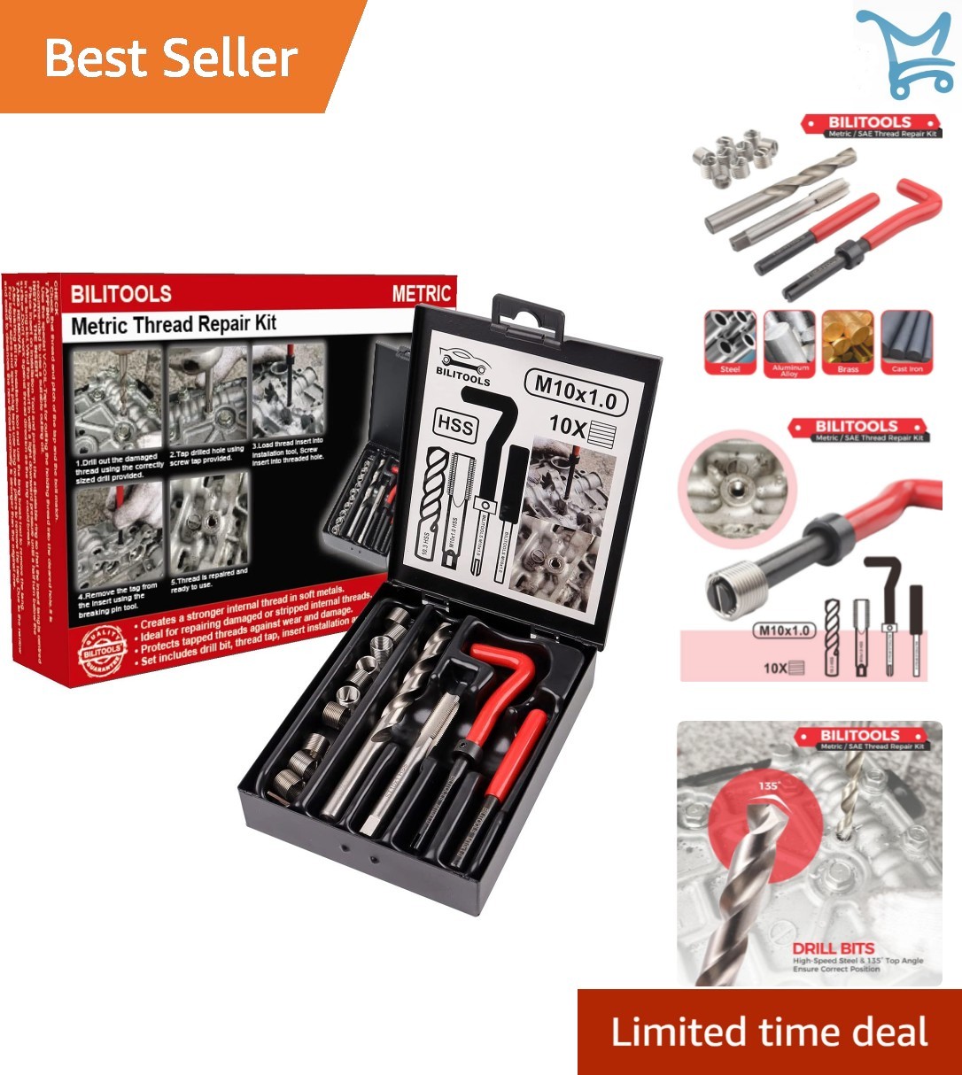 M10x1.0 Thread Repair Kit HSS Drill Helicoil for Metal and Plastic Repair