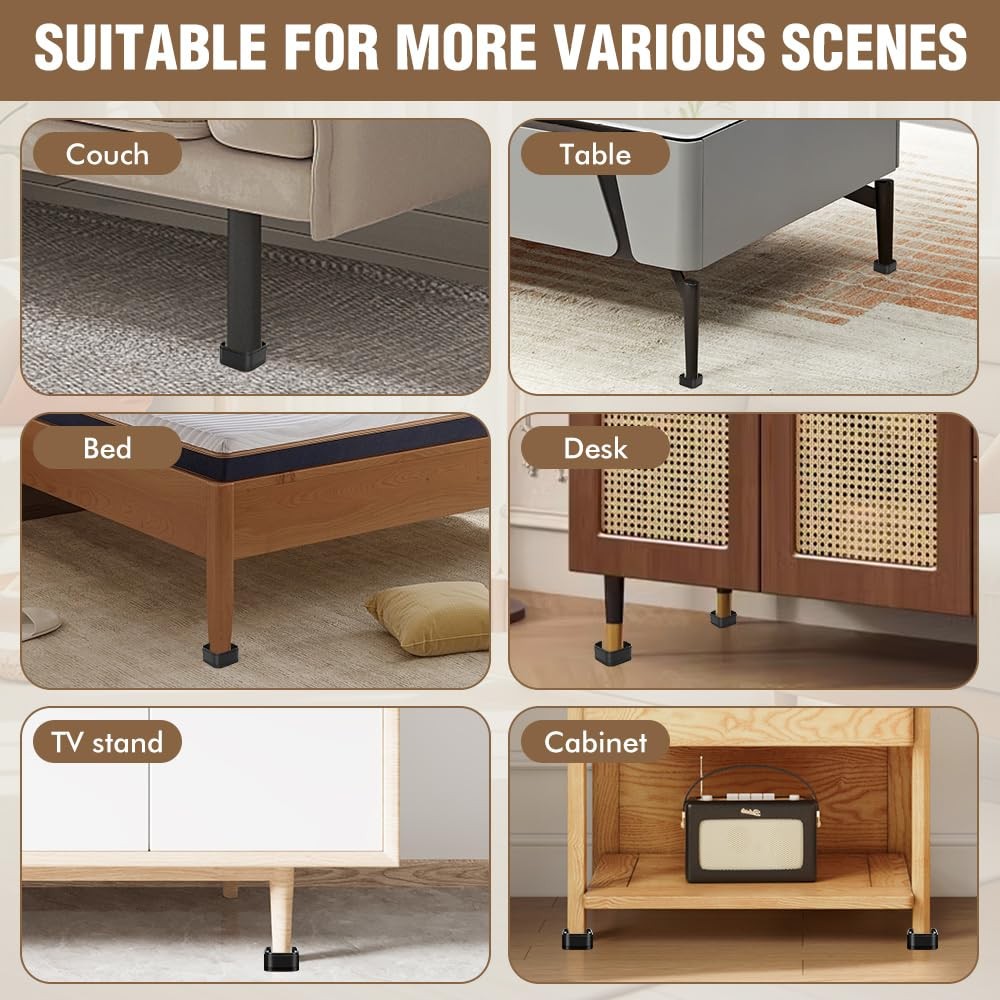 8 Pack Adjustable Furniture Bed Risers, Stackable Heavy Duty Lifts 1-3 Inch