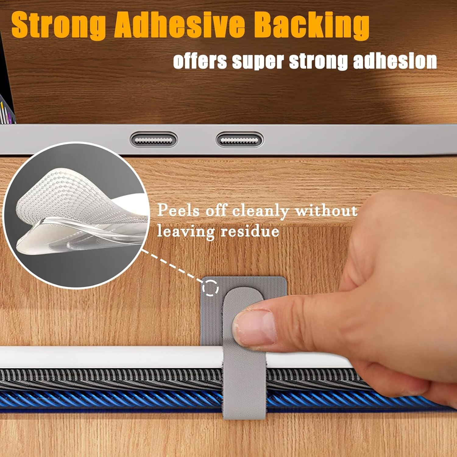 Adhesive Cable Ties 80pk, Hook & Loop Black