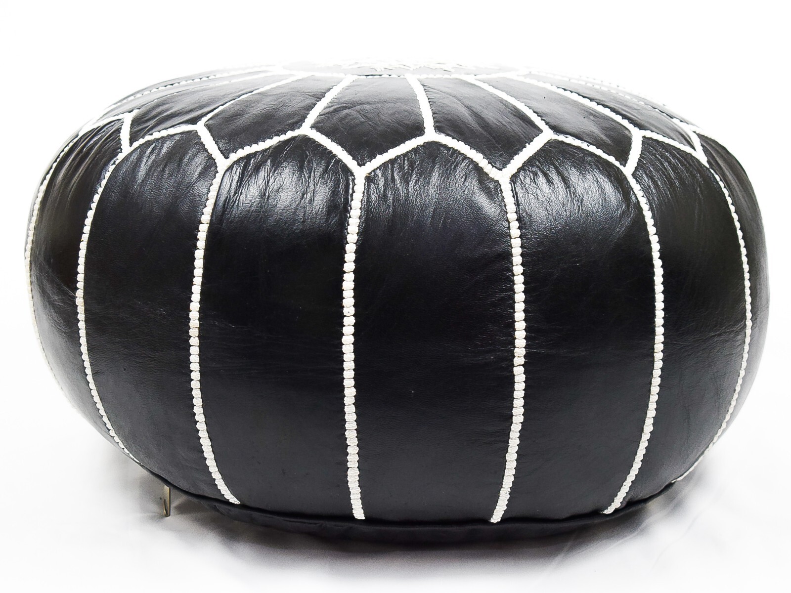 Moroccan Handcrafted Leather Pouf, handmade leather pouf, White and black pouf,