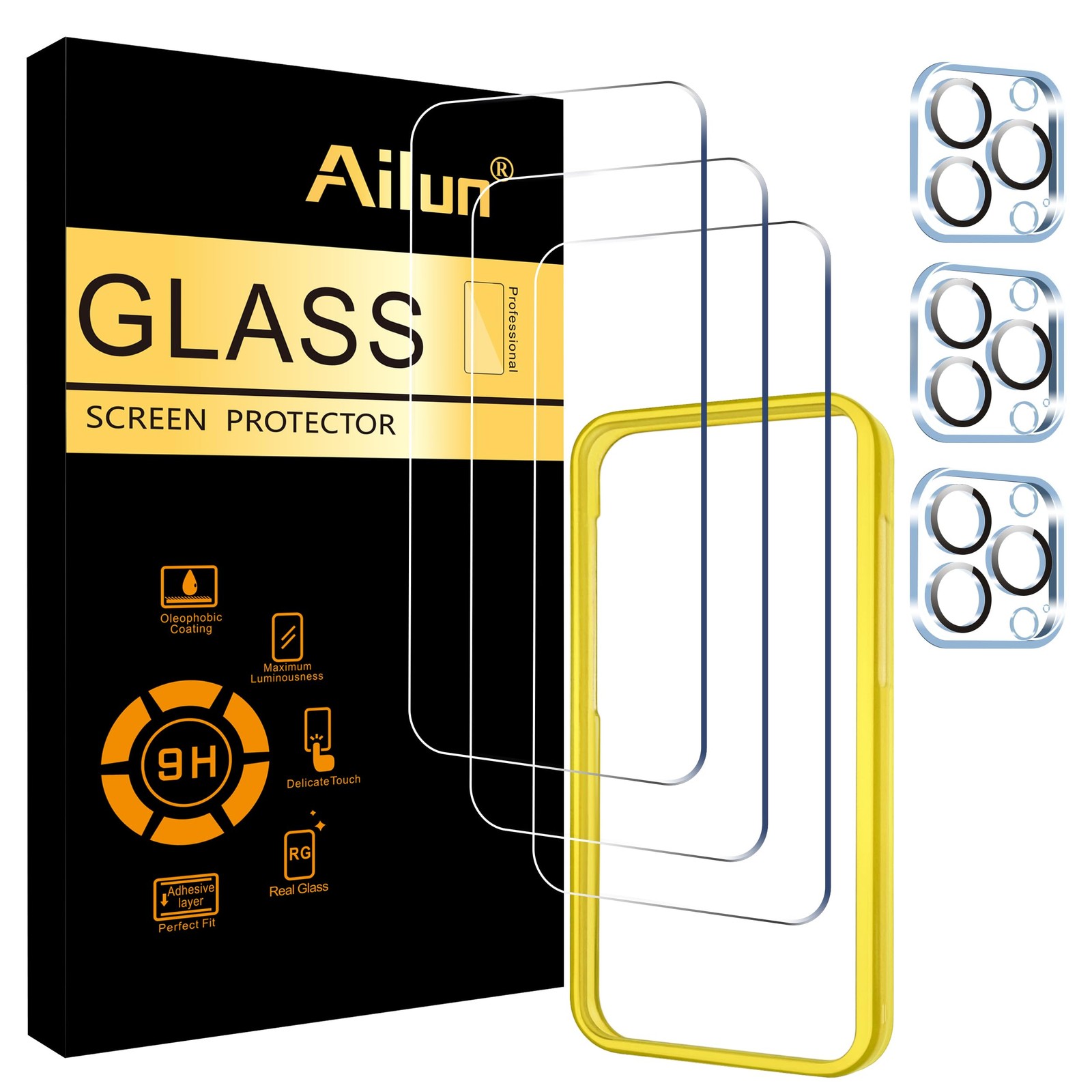 Ailun 3 Pack Screen Protector for iPhone 15 Pro [6.1 inch] + 3 Pack Camera Lens