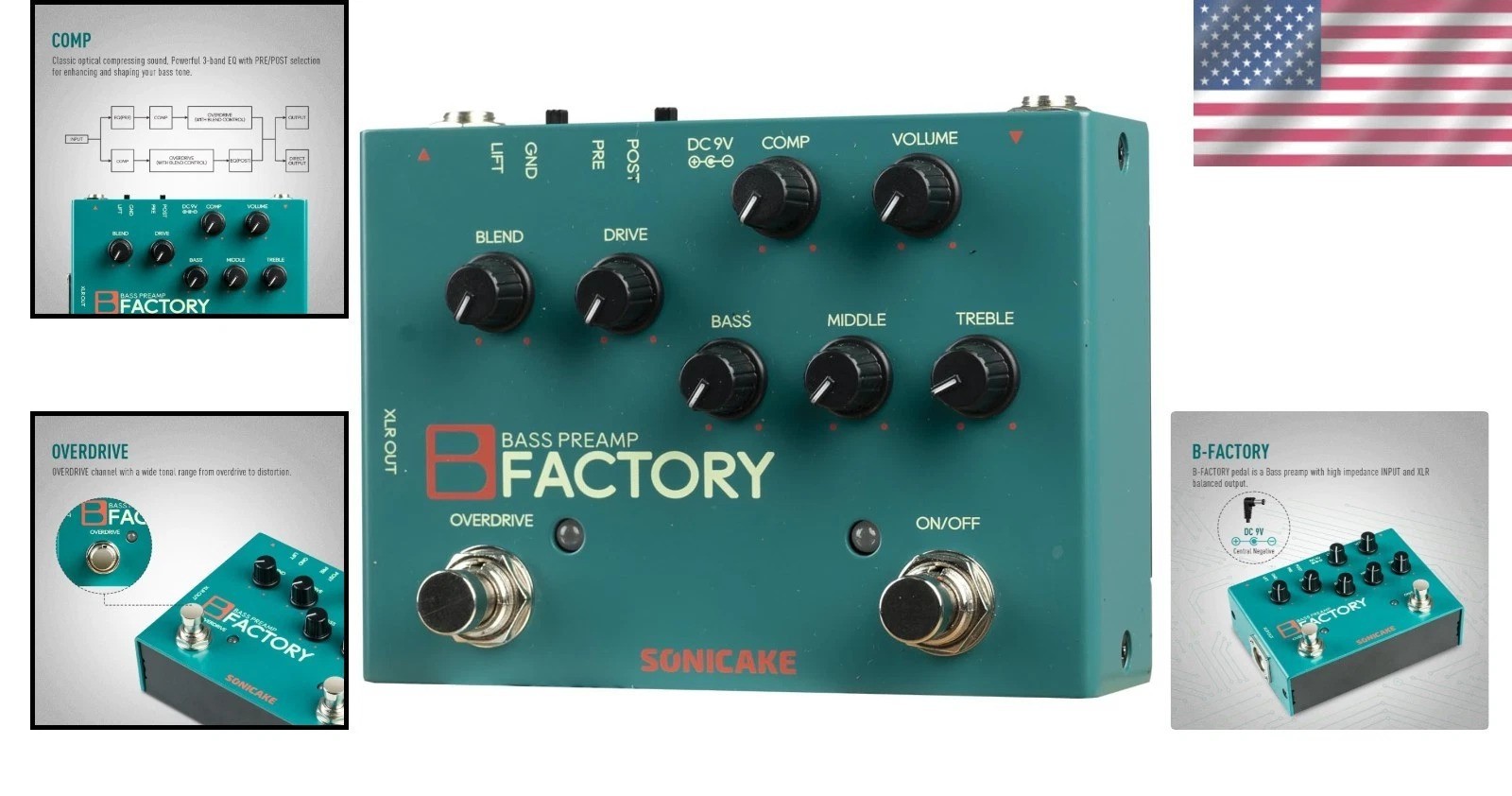Professional Bass Effects Pedal with Buffer Bypass Circuit and XLR Output