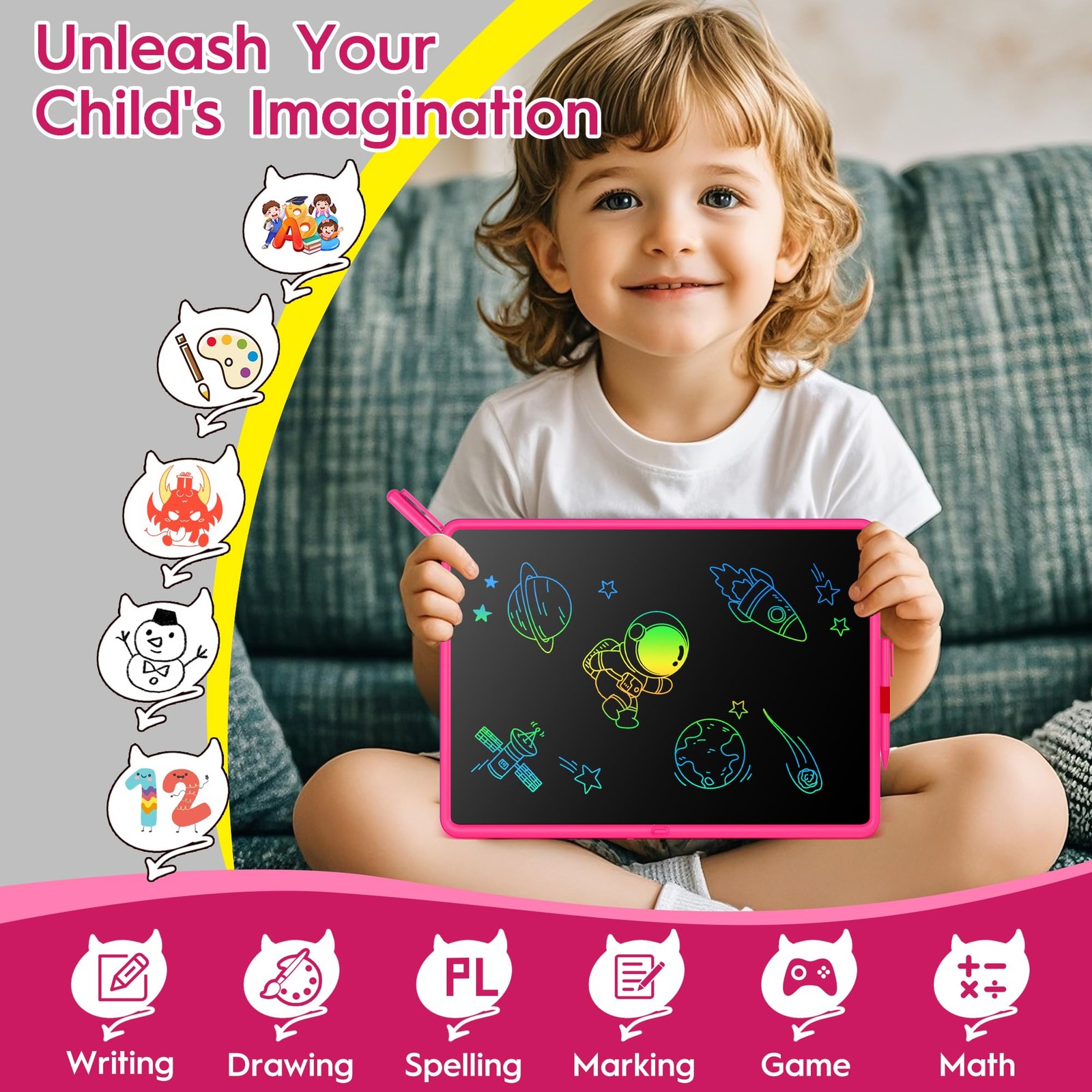 20" LCD Writing Tablet for Kids, Educational Drawing & Learning Toy, Mess-Free