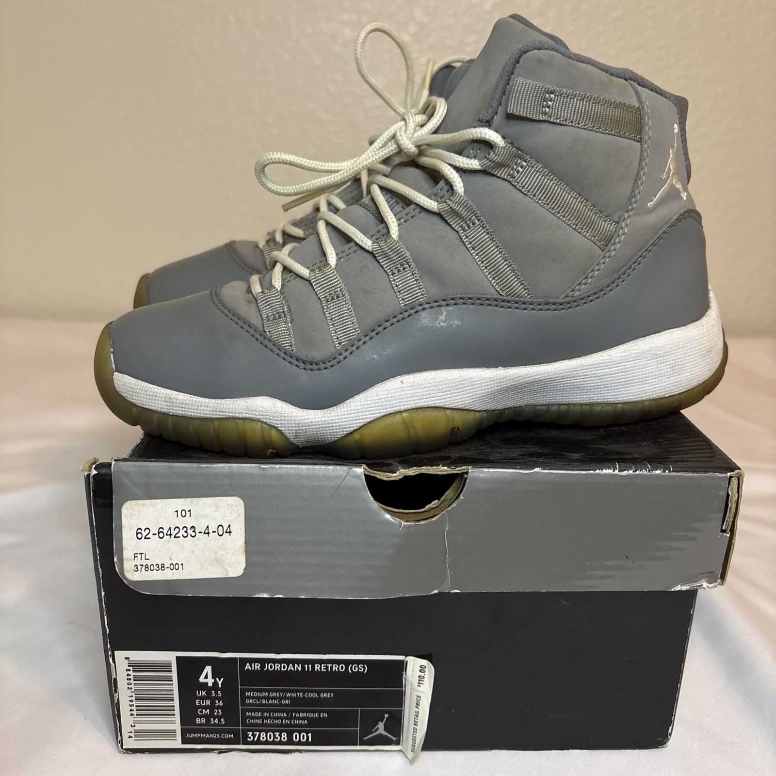 Jordan Air Jordan 11 Retro Cool Grey 2010 4Y Athletic Sneakers Gray White