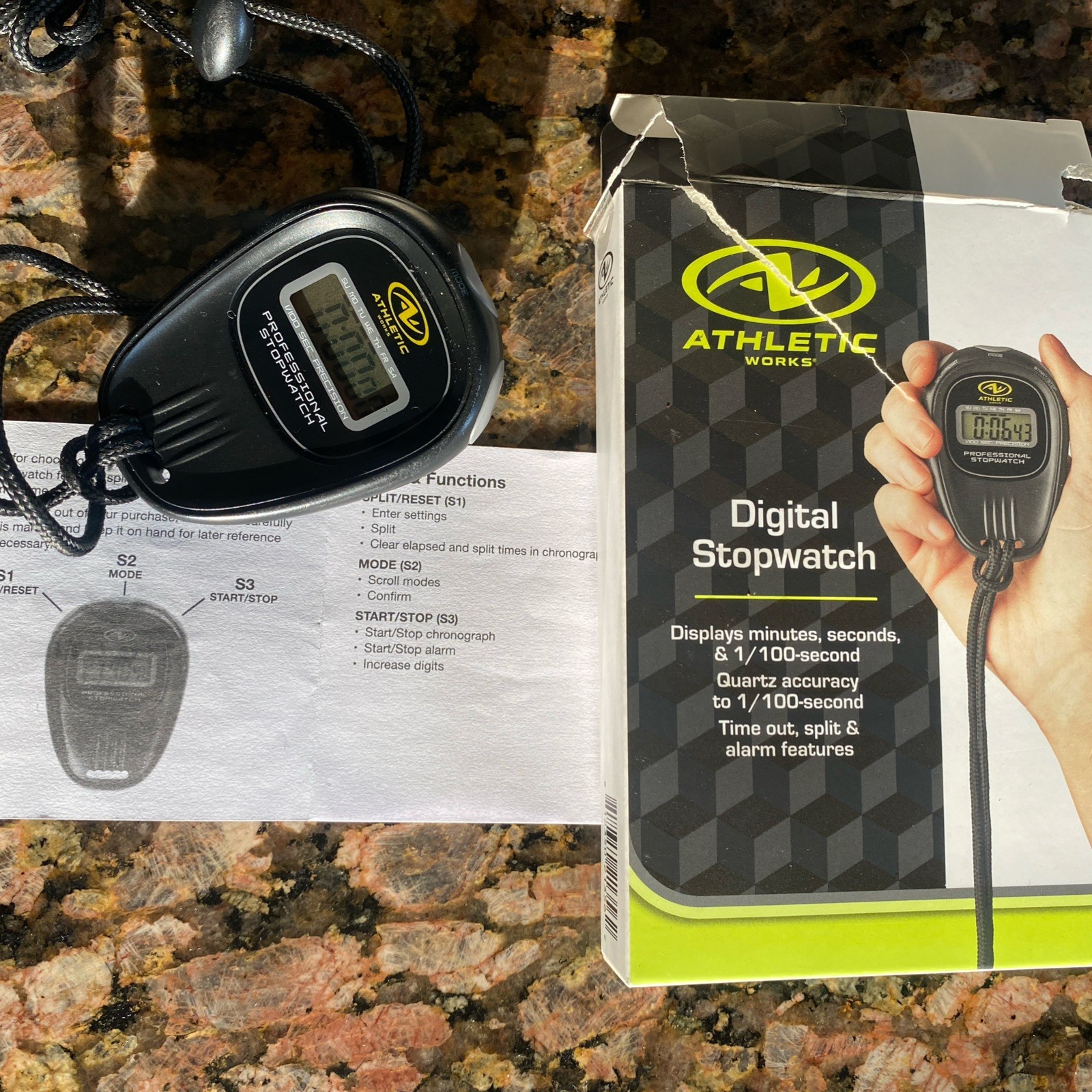 Athletic Works Digital Stopwatch - Black Open Box