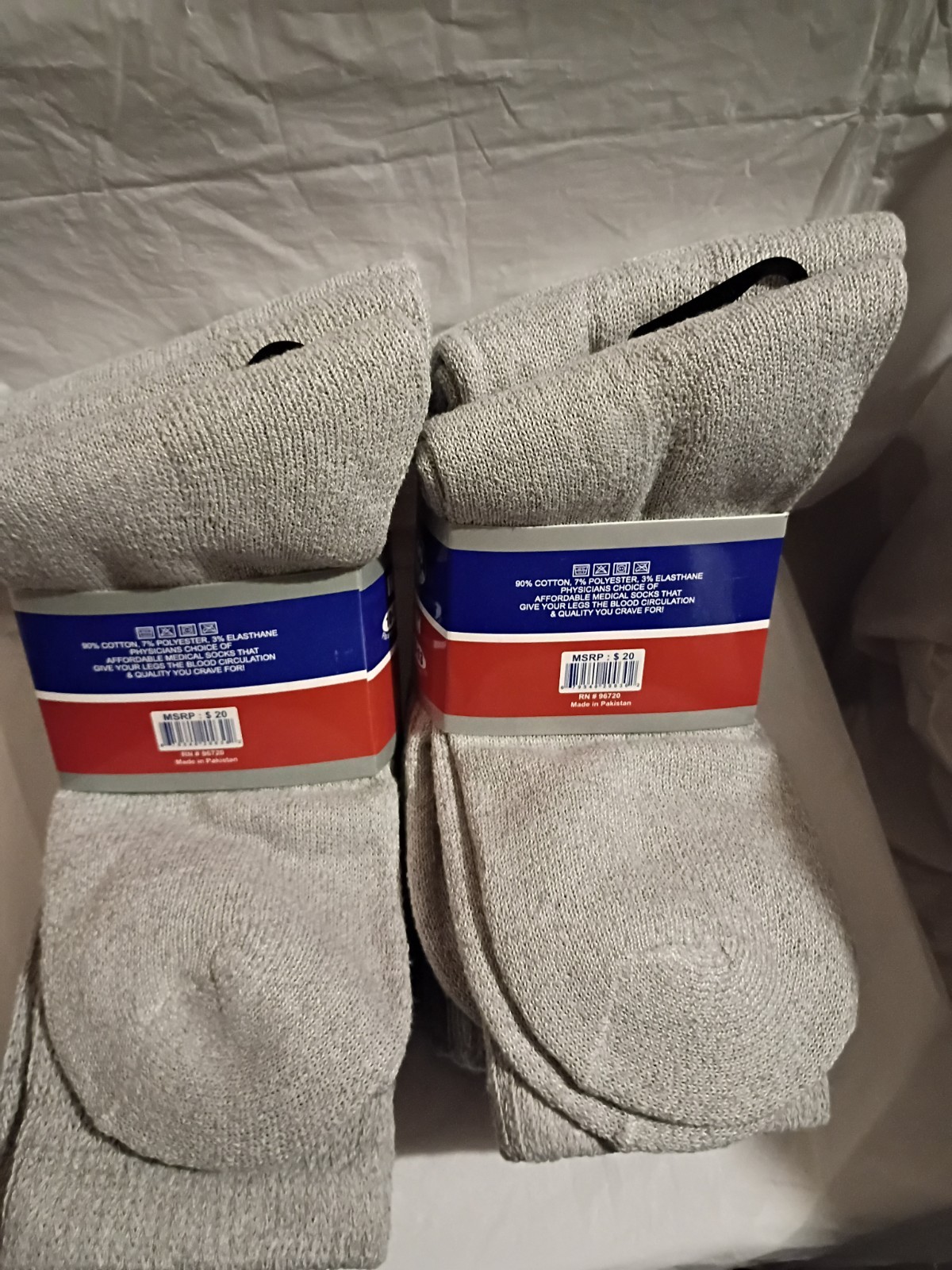 Rodex Diabetic Socks Gray Therapeutic Cotton Polyester Crew Size 10-13