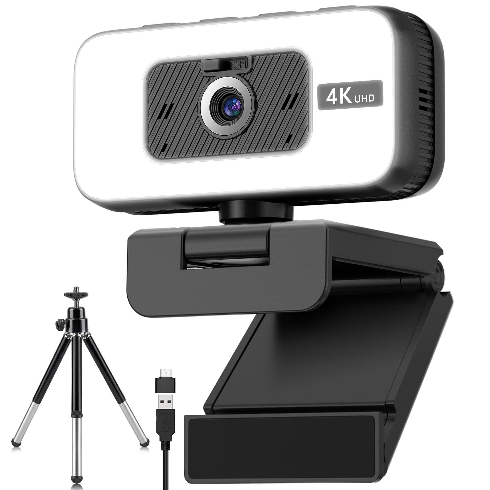 4K Webcam for PC, Web Camera for Desktop Computer, USB Webcam with Noise Canc