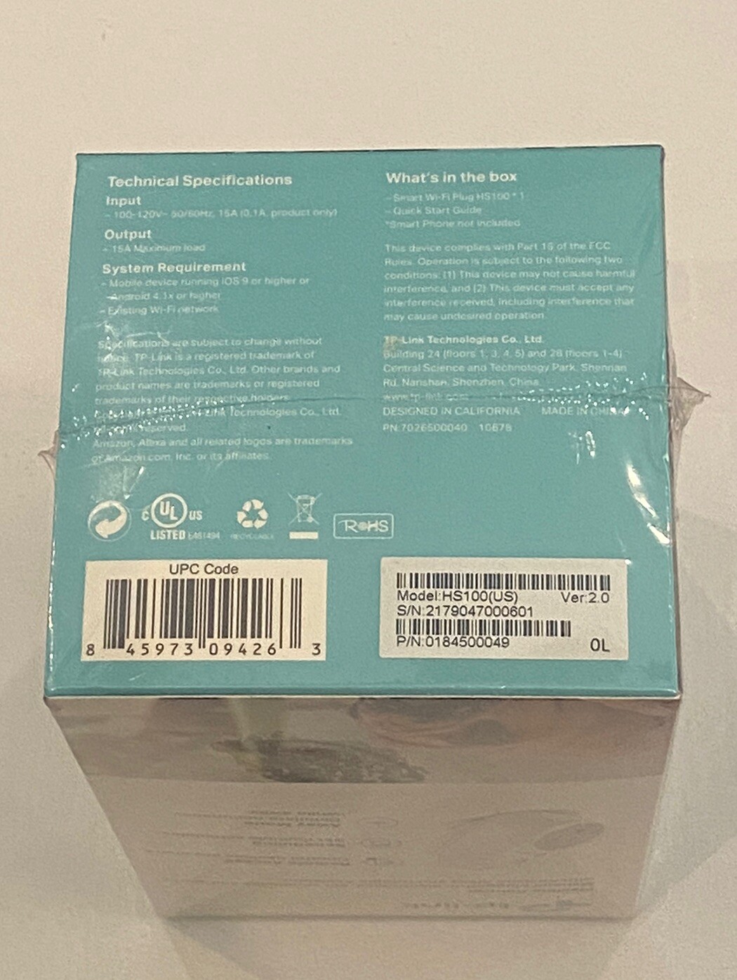 Smart WiFi Plug TP-Link HS100 V2.0 for Remote Control - No Hub Needed