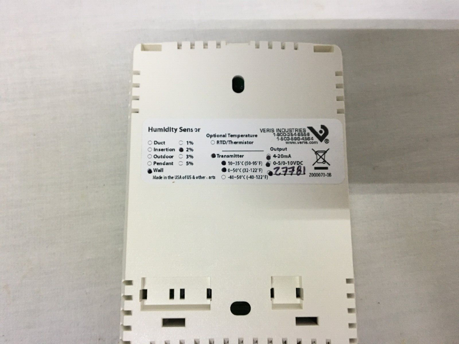 New! Veris HWX2NSTA Humidity Sensor (#20290)