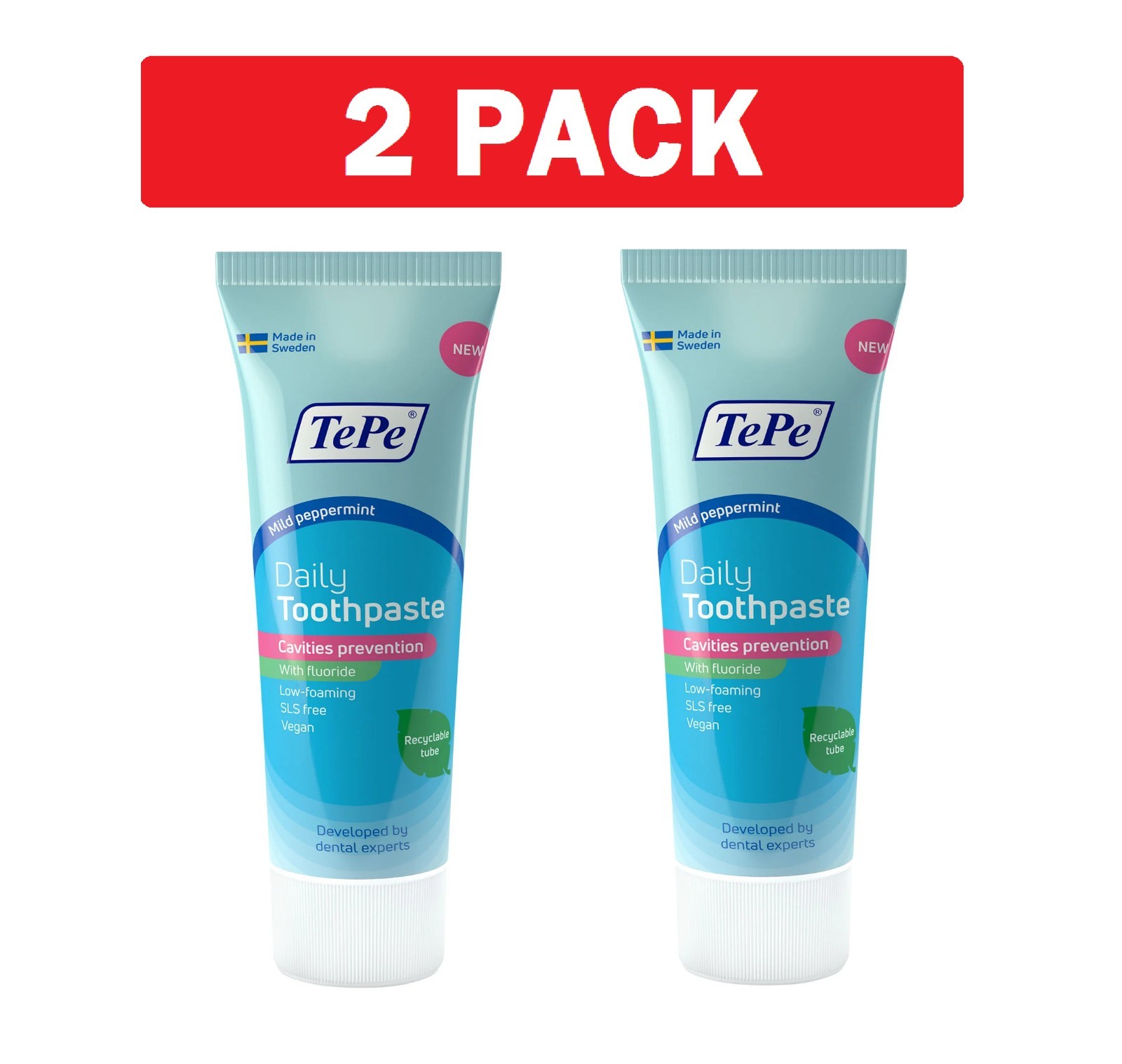 2 Pack TePe Daily Fluoride Toothpaste, 75ml/2.5 fl.Oz