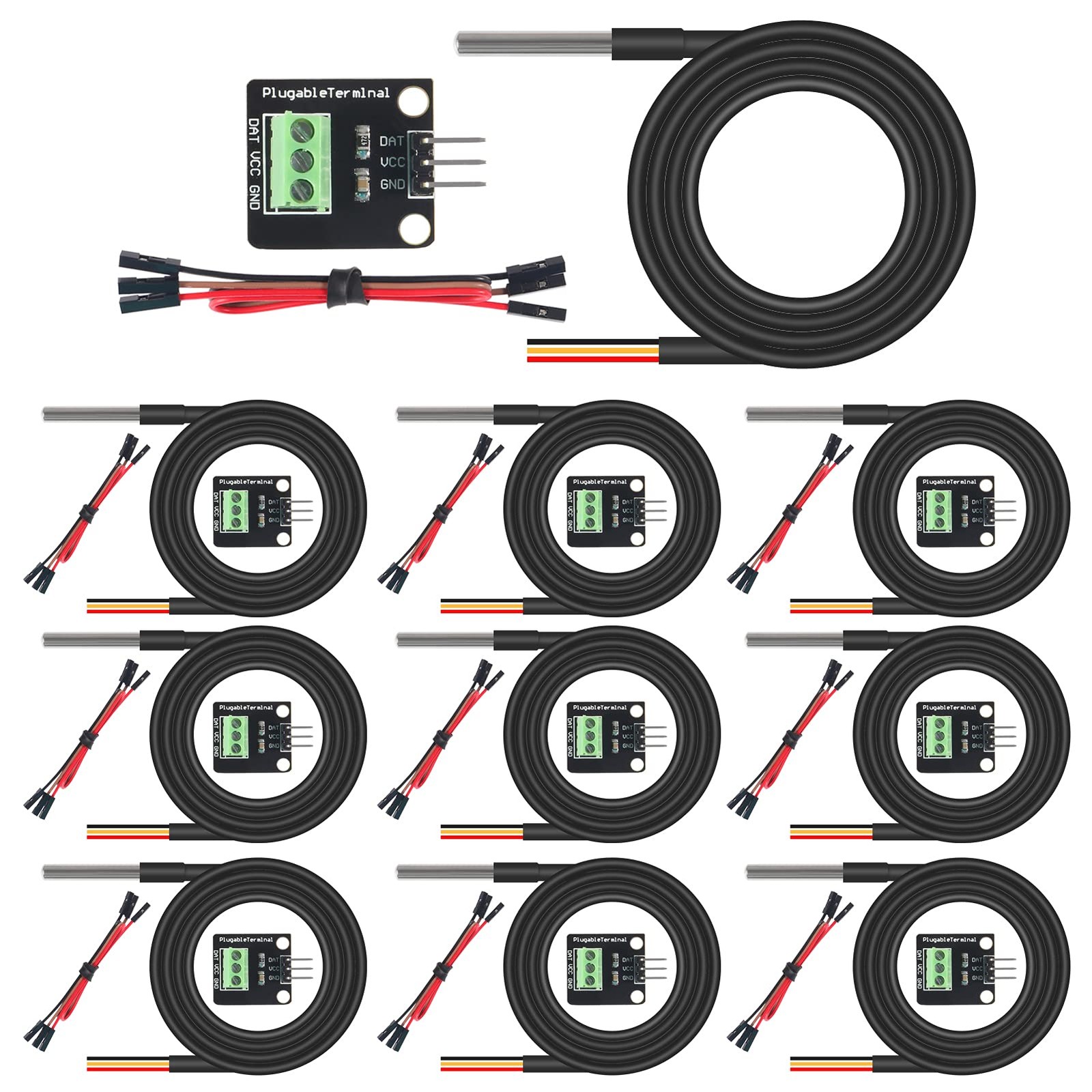 10 Pack DS18B20 Waterproof Temperature Sensor Kit Stainless Probe 39.3 Inch