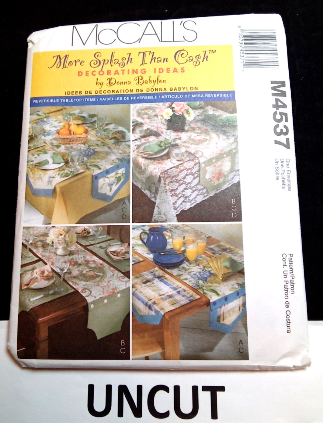 McCALL'S Home Decor Pattern M4537 OSZ Reversible Tablecloth Runner Placemats