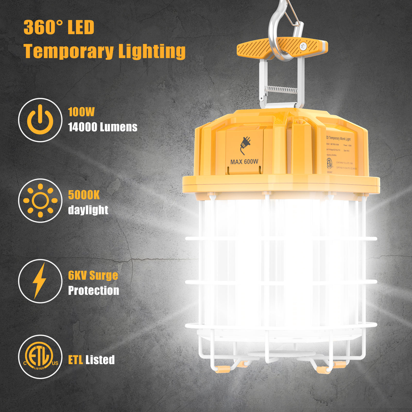 Linkable LED Temporary Work Light 100W Construction Jobsite Light 12,000LM 5000K