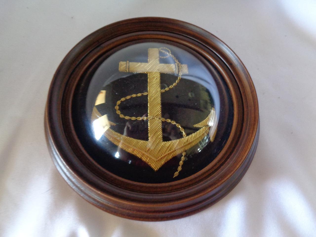 USN US NAVY (BULLION ?) 6" ROUND FOULED ANCHOR FRAMED - FREE SHIPPING