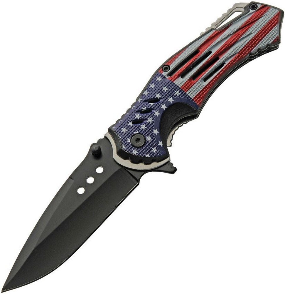 Rite Edge Flag Linerlock A/O Folding Knife 3.5" Textured ABS Handle - 300552-US