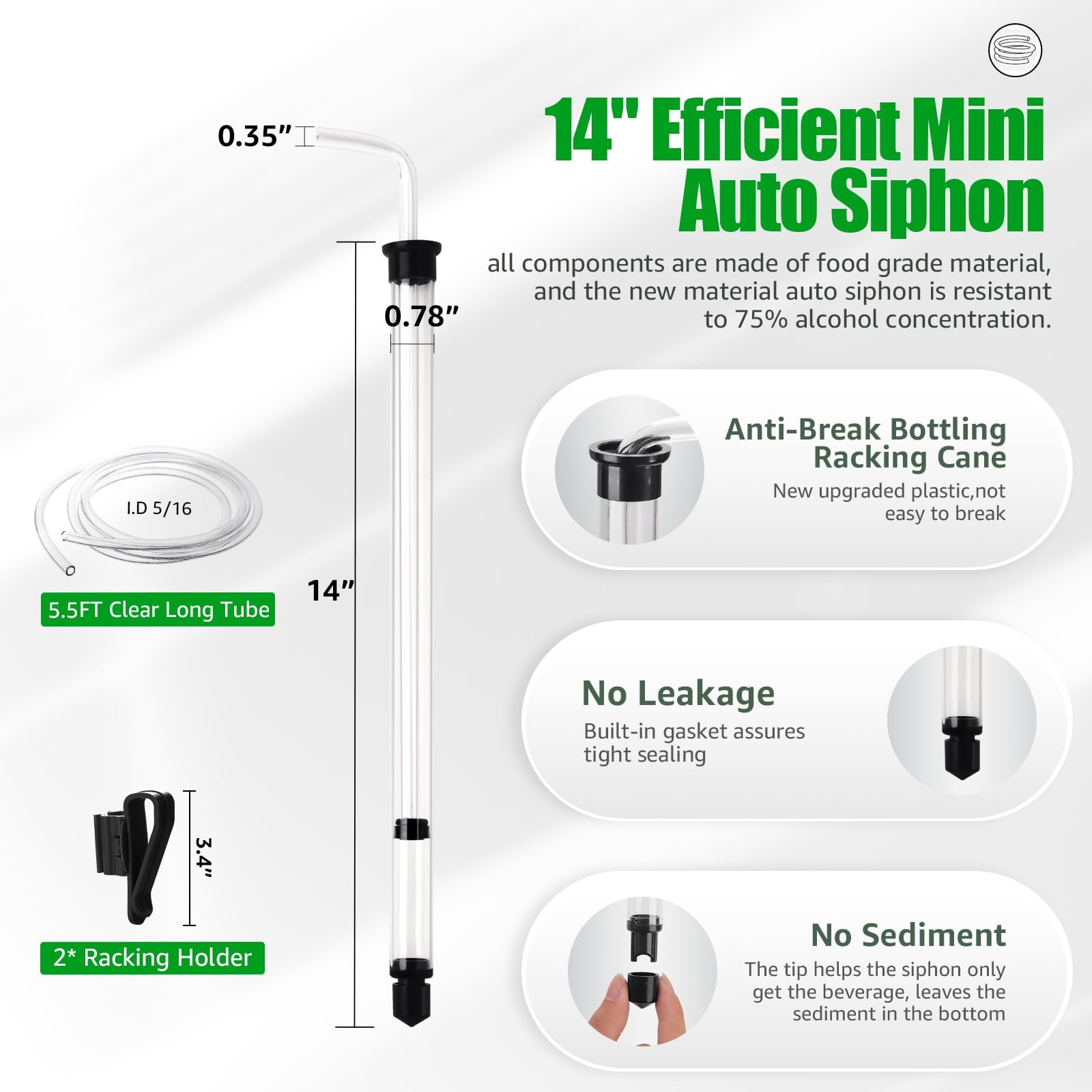 14” Auto Siphon with Bottling Wand 3/8” Racking Cane Beer Wine Siphon Auto Sipho