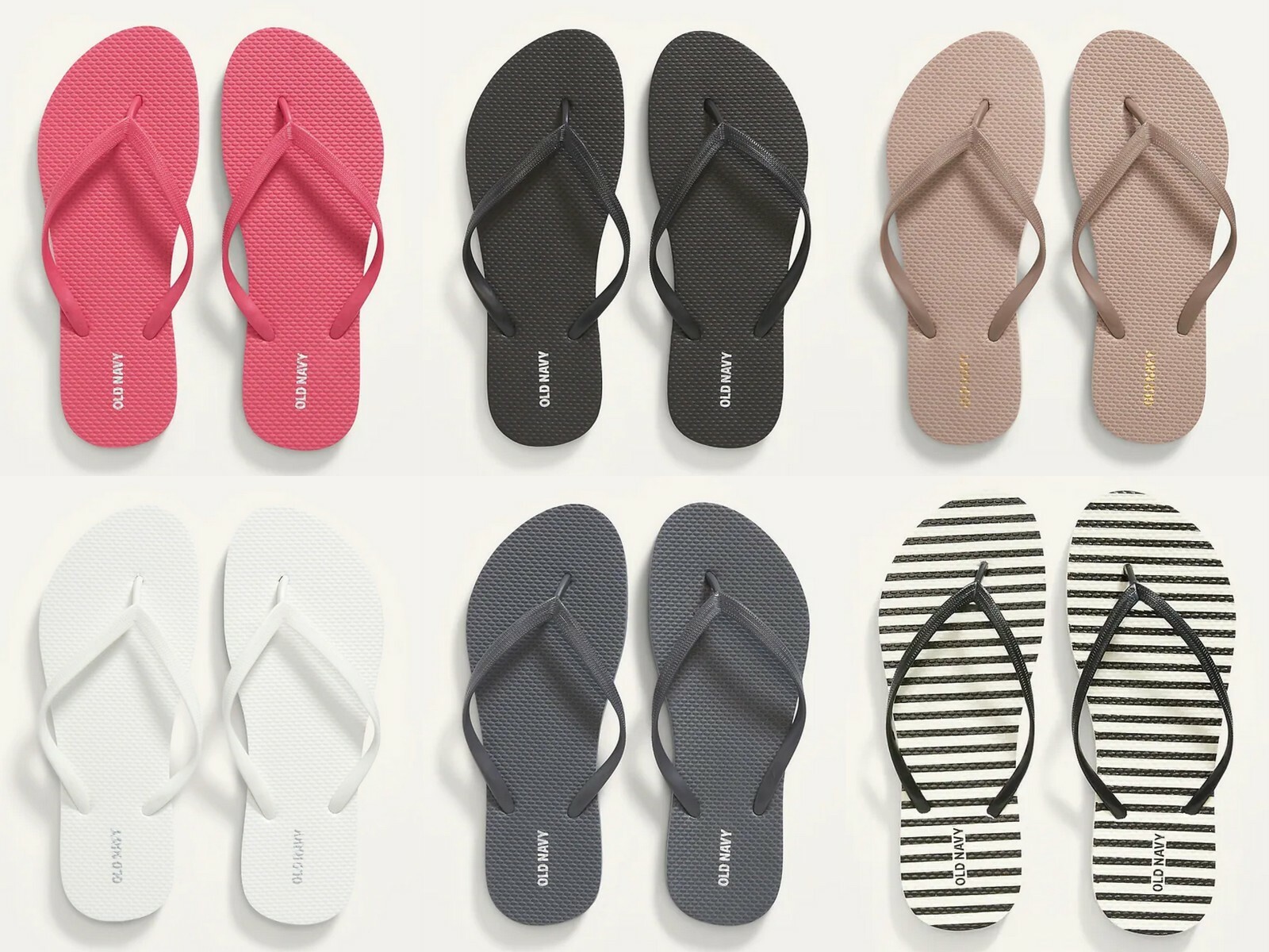 NEW Old Navy Plant-Based Flip Flops Sandals Black White Pink Gray Stripe Women