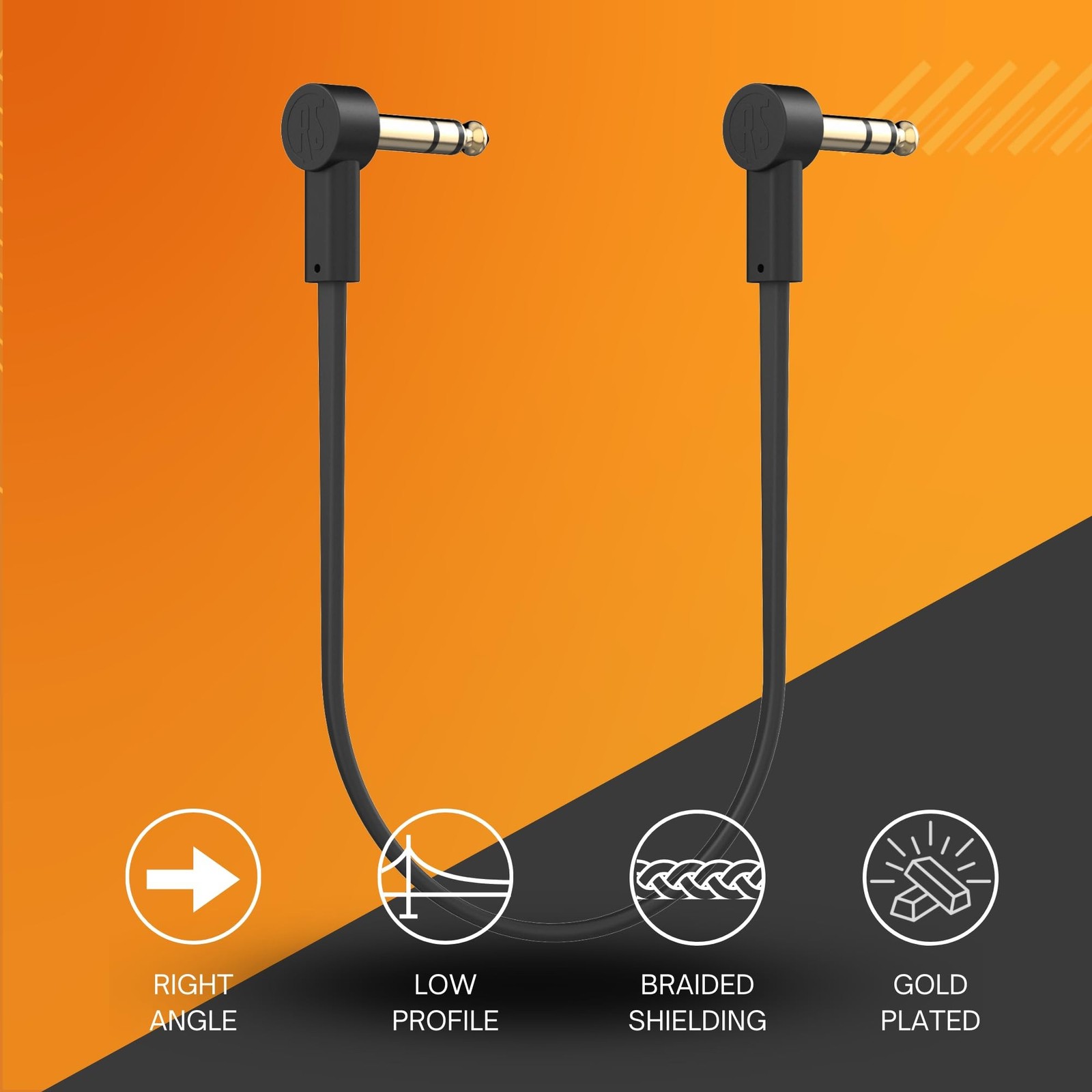 1/4" Stereo TRS Flat Patch Cables - 18" Ultra-Thin, Right Angle | Low Profile...