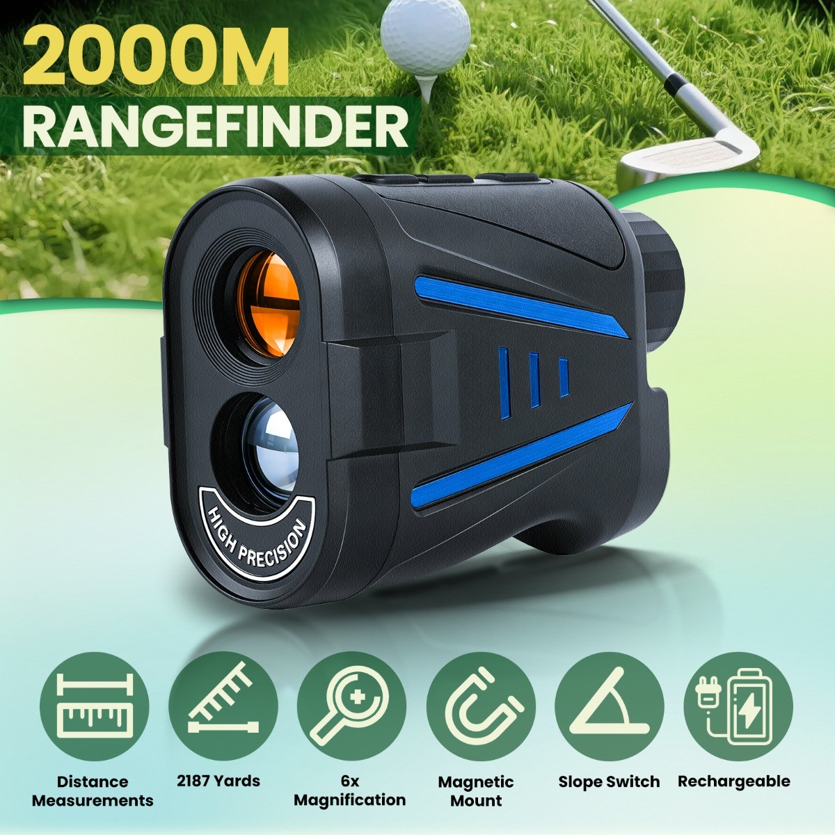2187 Yards Laser Range Finder Golf Rangefinder Slope 6X Magnification Hunting