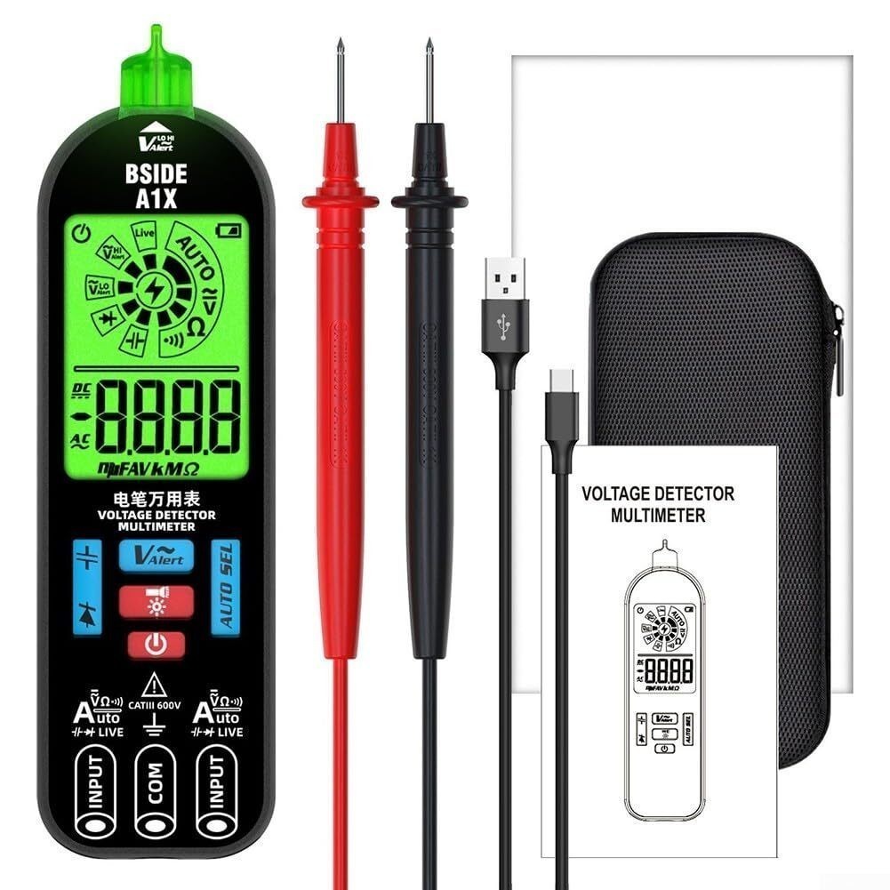Mini LCD Digital Multimeter Smart Auto Ranging Rechargeable DC/AC Voltage w/ Bag