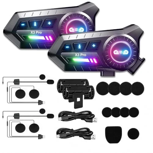 Motorcycle Bluetooth Headset with Microphone,Wireless Helmet 2 Intercom set