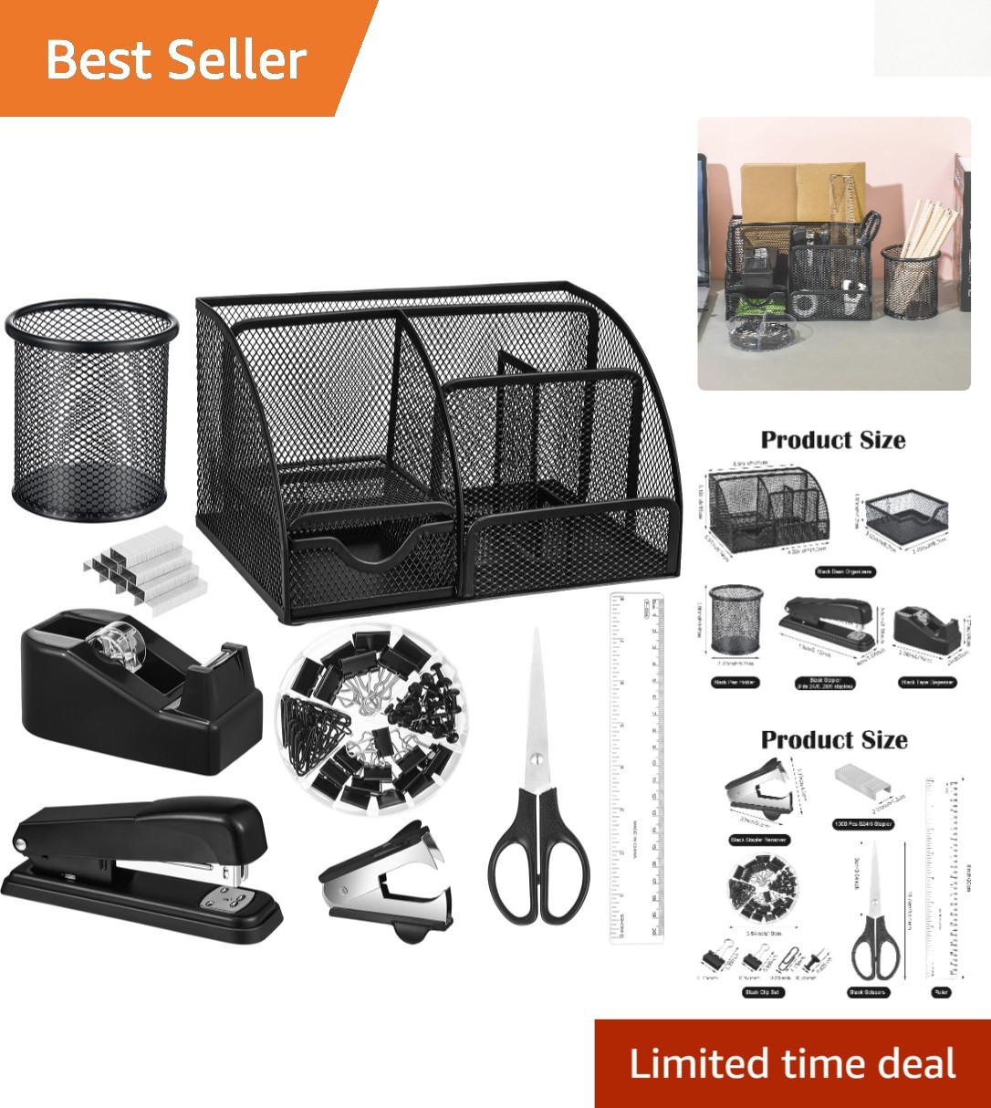 7-Compartment Mesh Desk Organizer & Accessories Kit - Stylish & Functional
