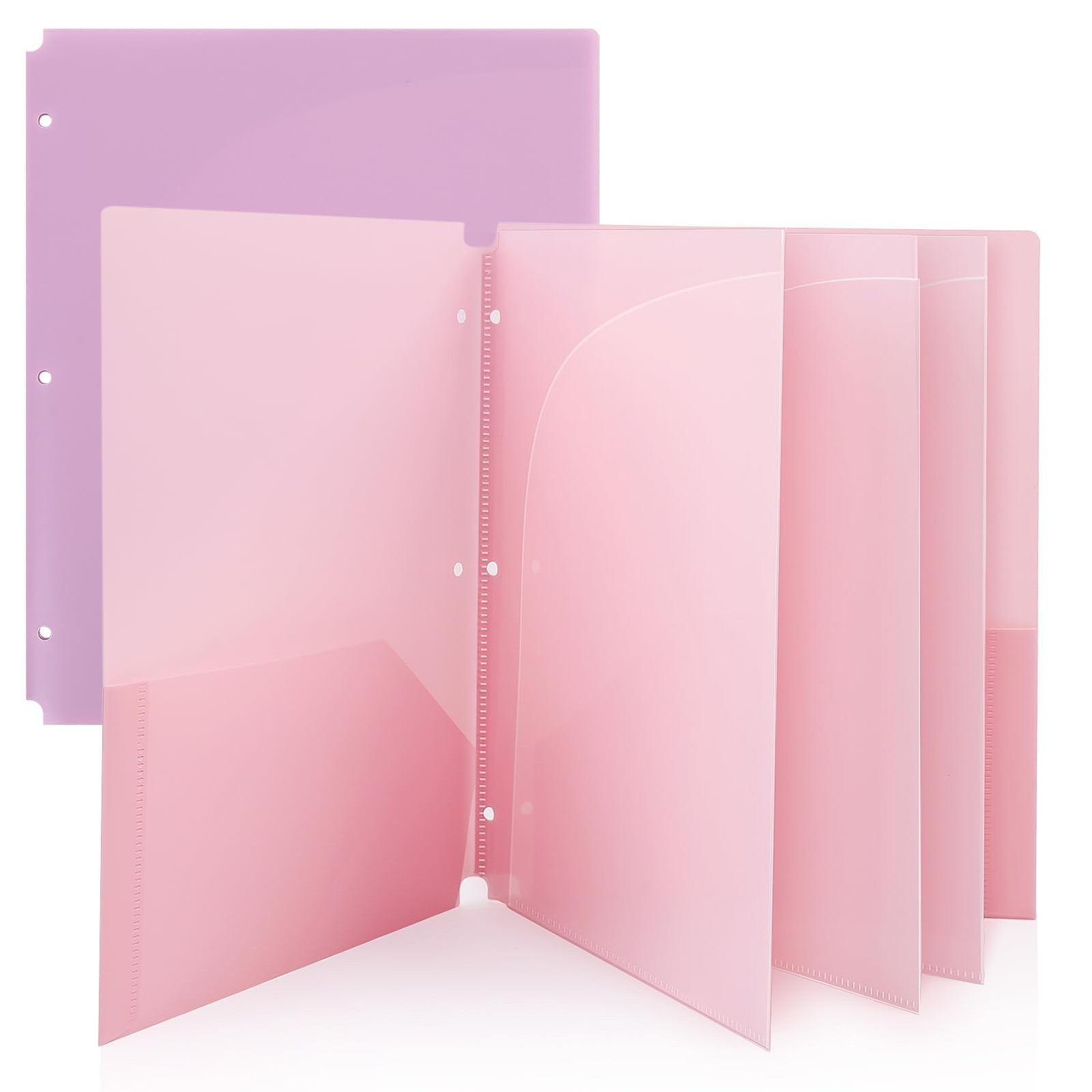 Plastic Pocket Folders，2 Pockets and 3 Dividers, Letter Size – Fits 3-Ring Bi...