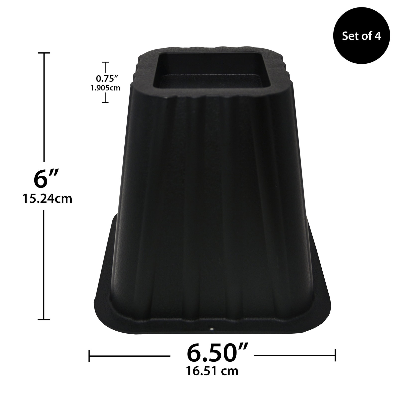 Black Plastic Bed Risers, Raise Your Bed to Create Storage Space, 4 Pack