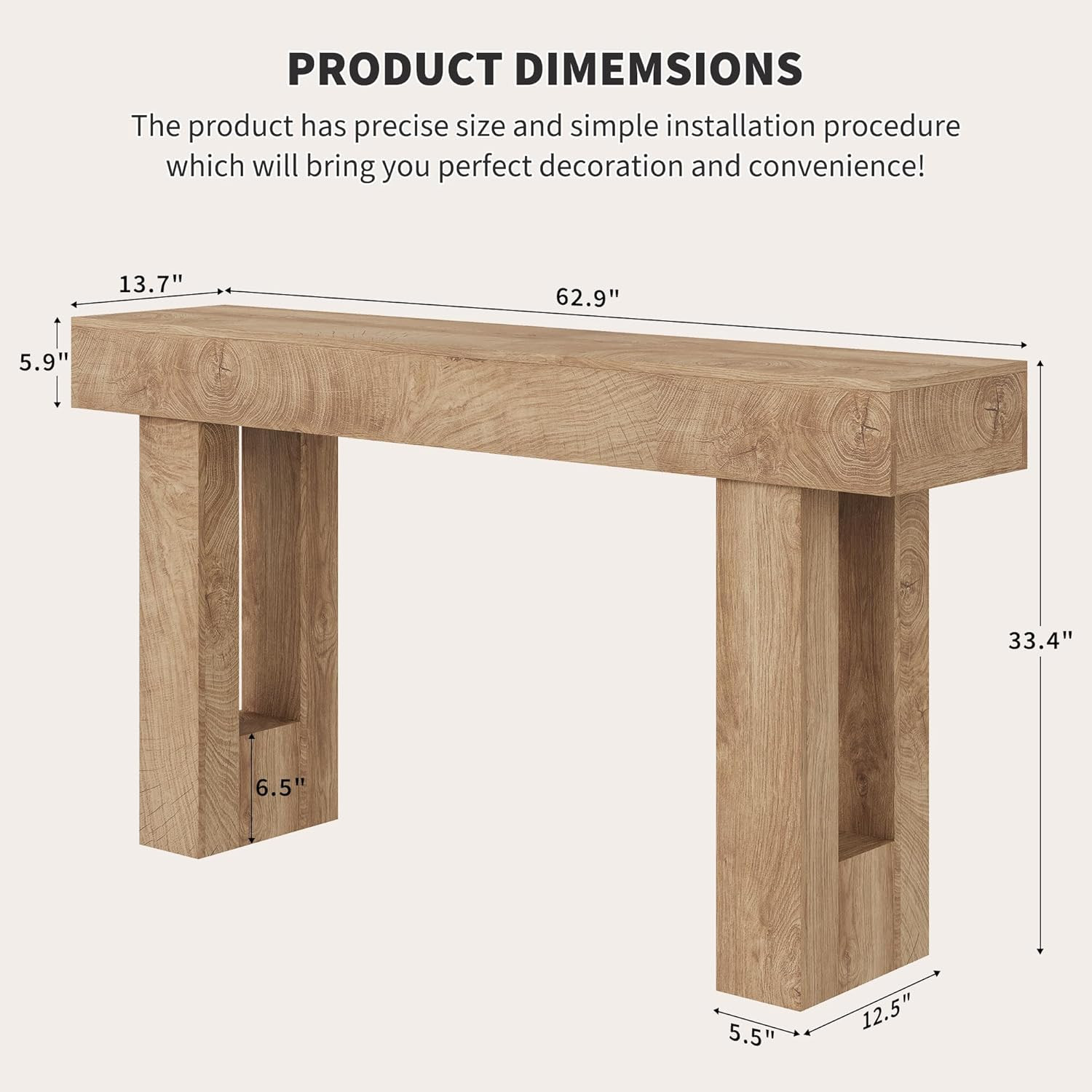 63 Inches Long Console Table, Wooden Entry Table for Entryway, Rustic Sofa Table