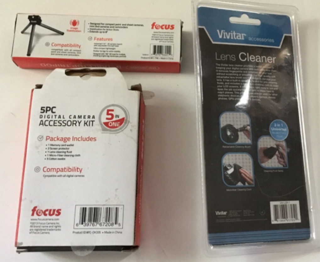 Focus 5 Piece Digital Camera Accessory Kit, Tabletop Tripod, Lens , Lens Cleane