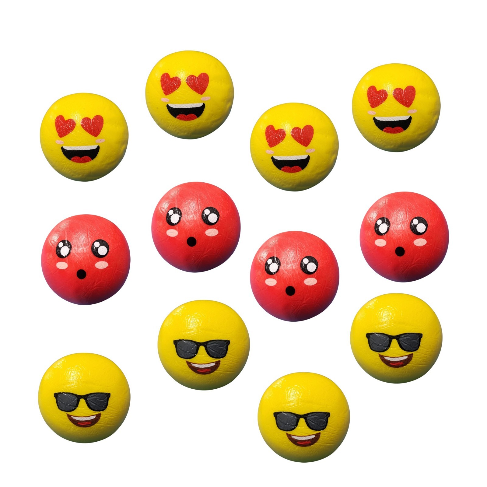 Emoji Stress Ball Red and Yellow Set of 12 - Love, Sunshine, Surprise (2.5 inch)