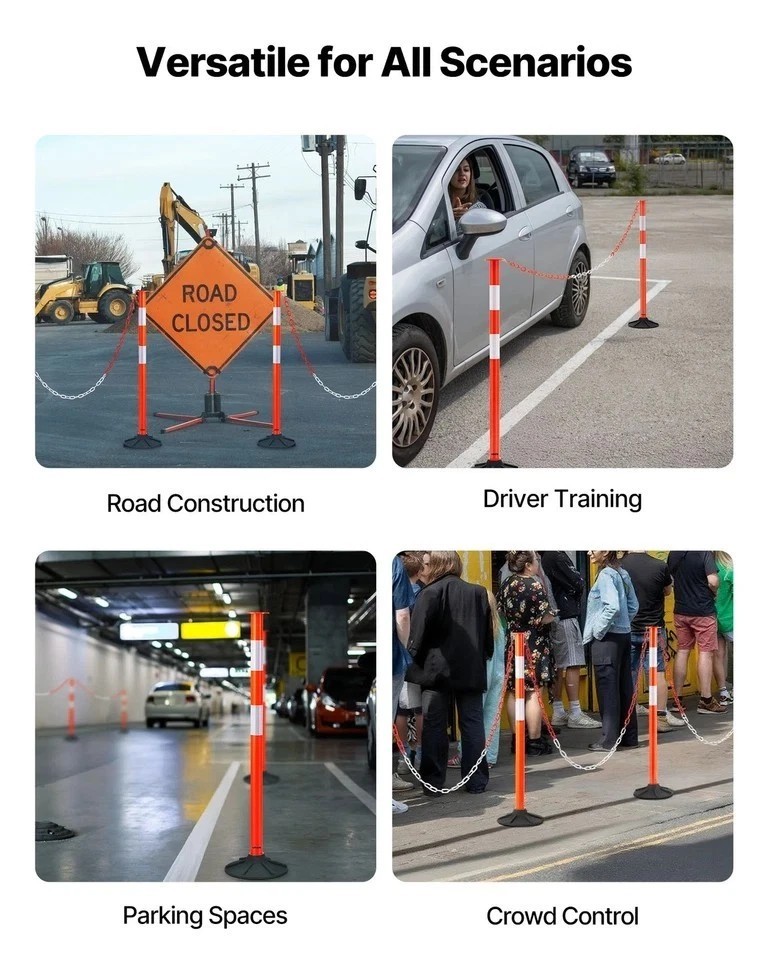 2 Packs Traffic Delineator Posts 34 in Safety Cones Weighted Base & Chains