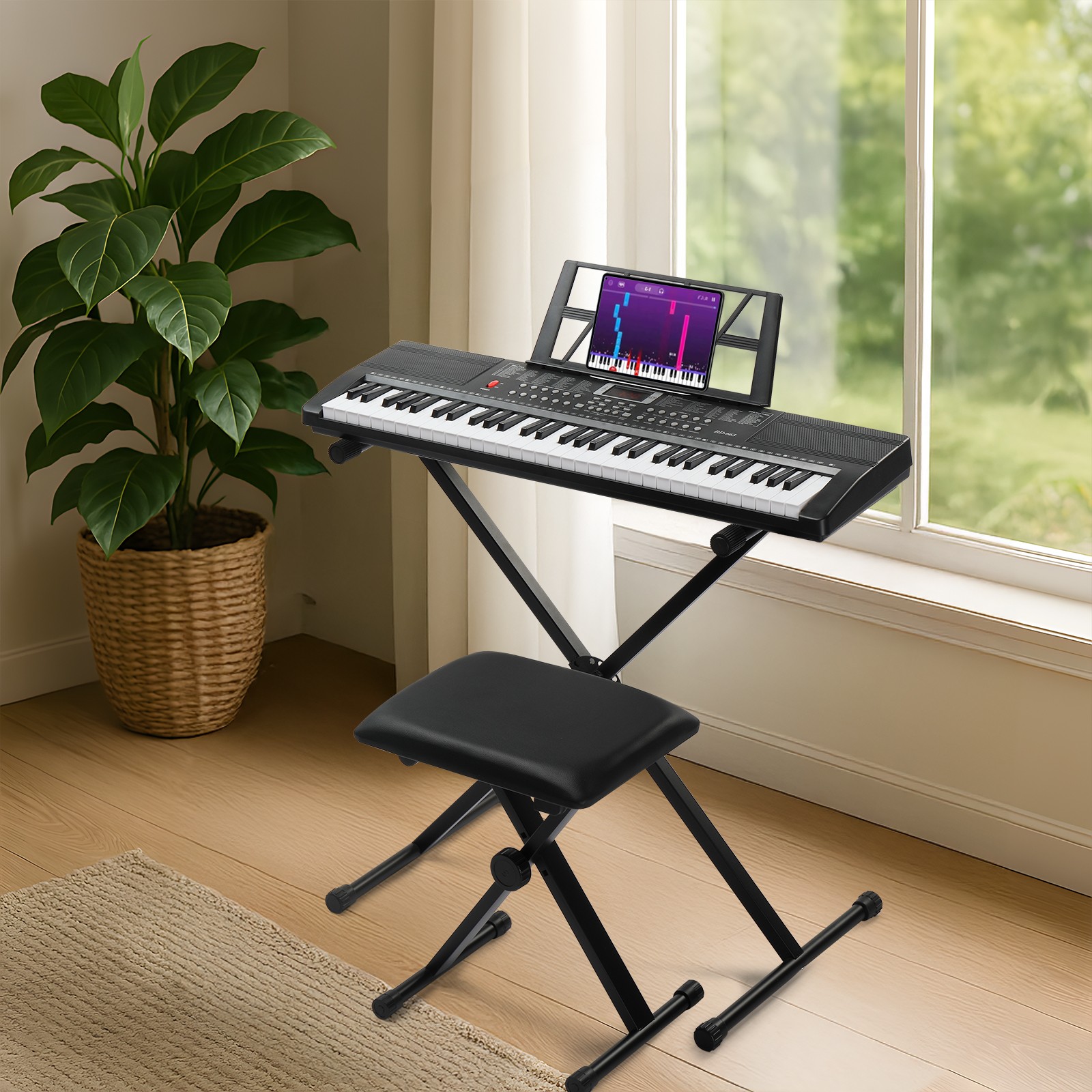Ktaxon 61 Key Lighting Keyboard with Piano Stand, Piano Bench As a Gift